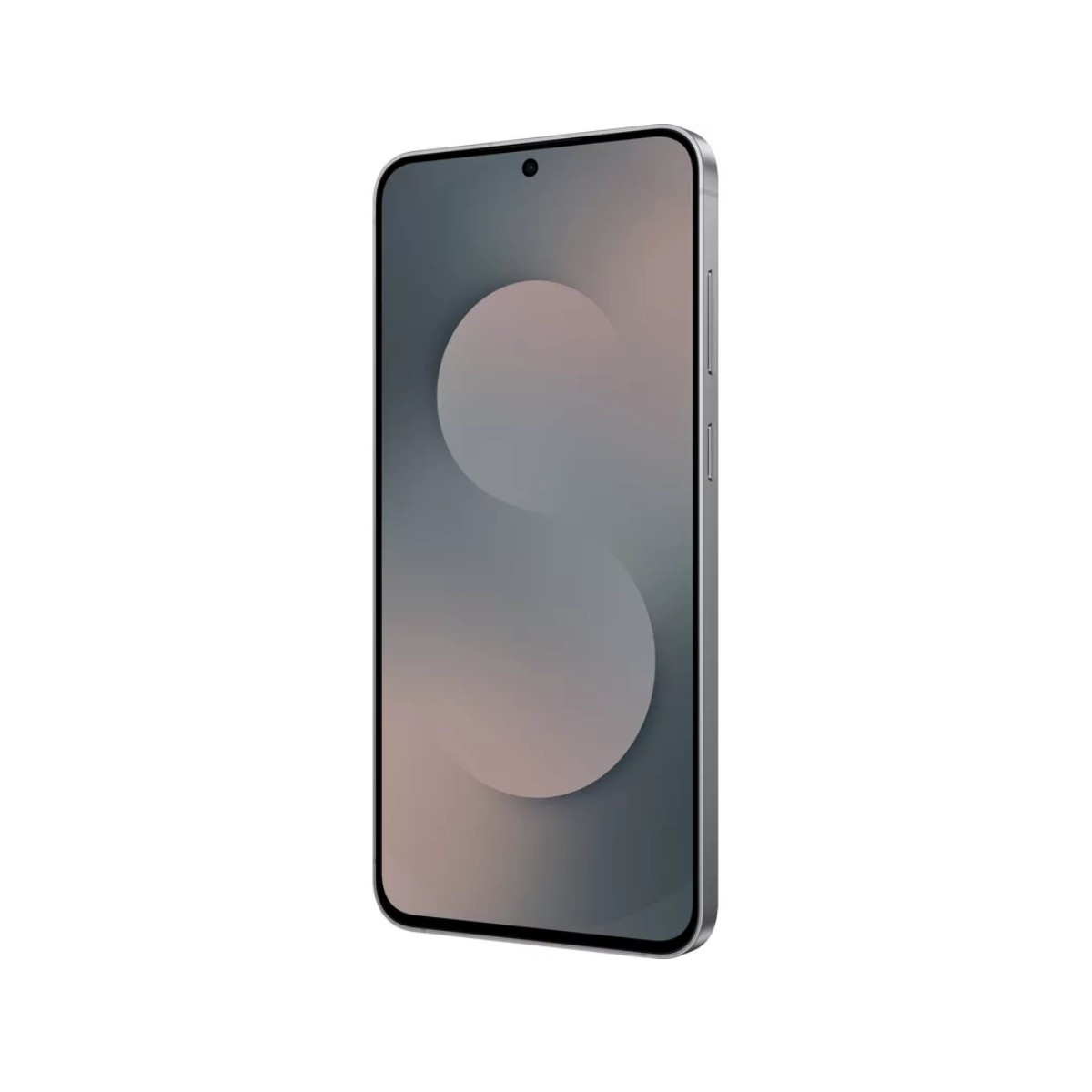 Ein modernes Smartphone mit silbernem Rahmen und grauer Hintergrundgrafik.