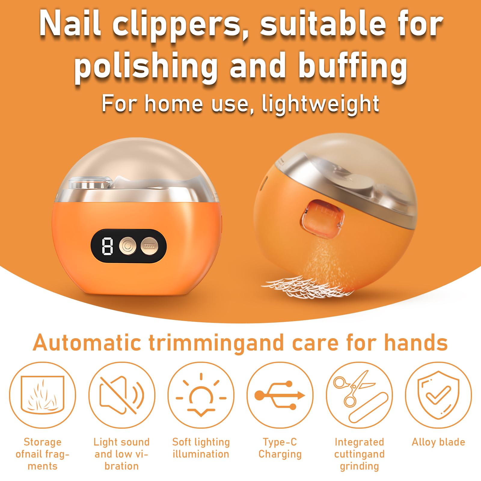 Orange Nagelknipser mit transparentem Deckel und digitaler Anzeige, für Maniküre.