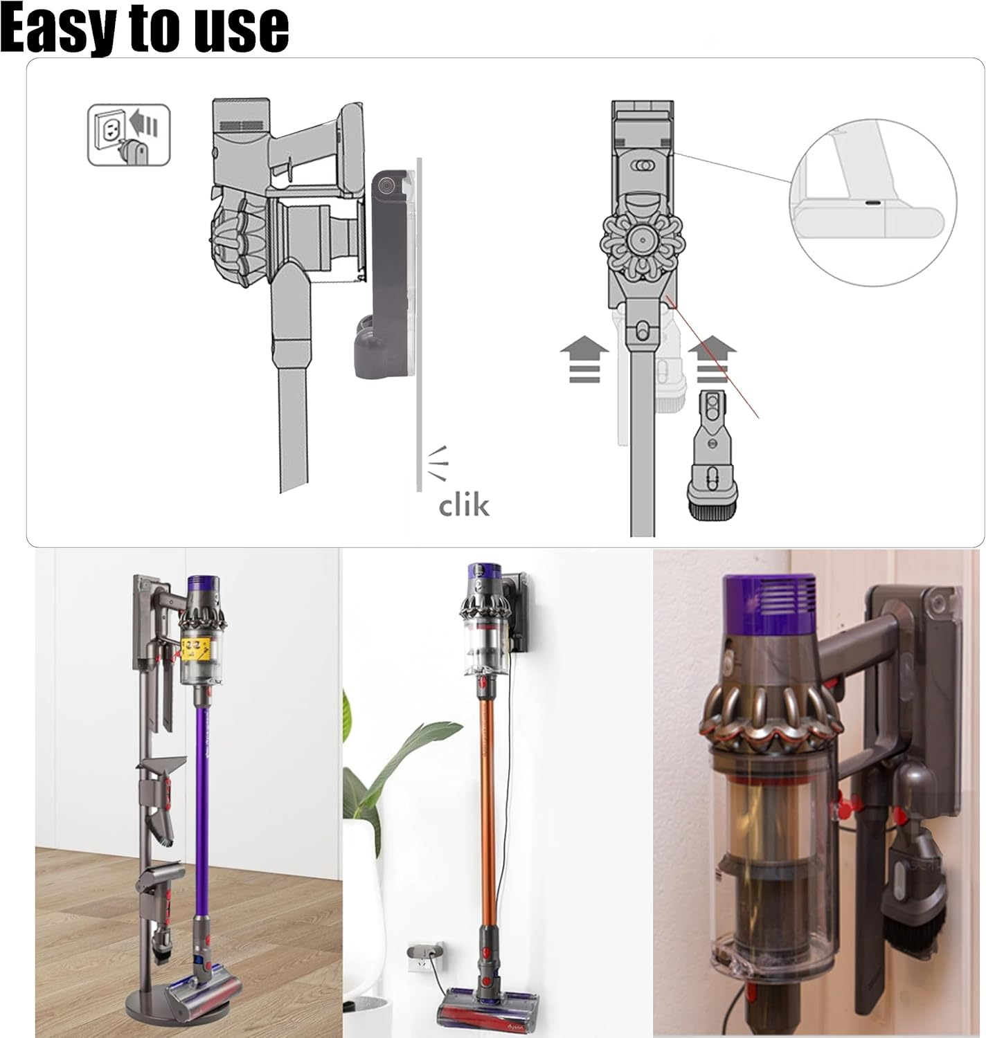 Anleitung zum Befestigen eines Staubsaugers an einer Wandhalterung. Verschiedene Modelle.