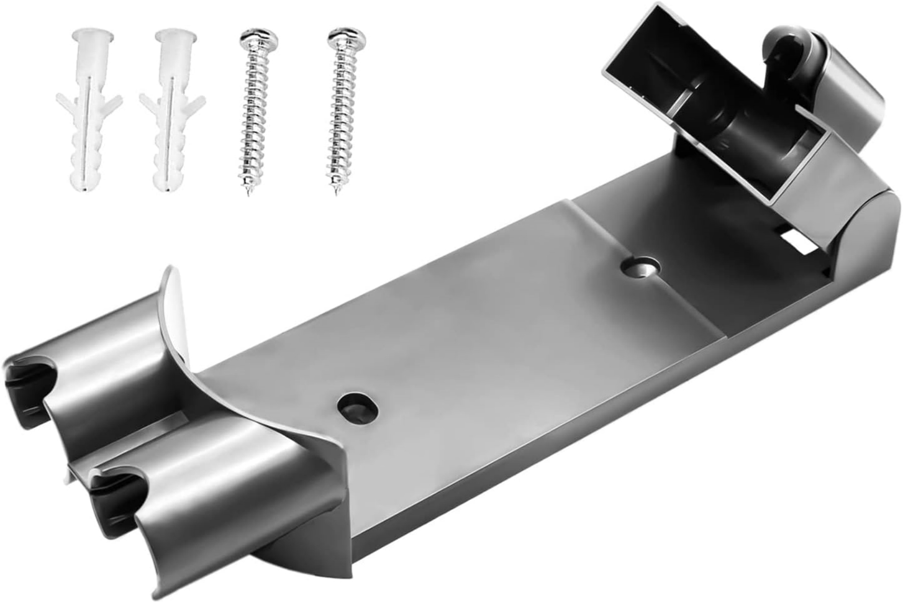 Wandhalterung für Staubsauger mit zwei Schrauben und Dübeln.