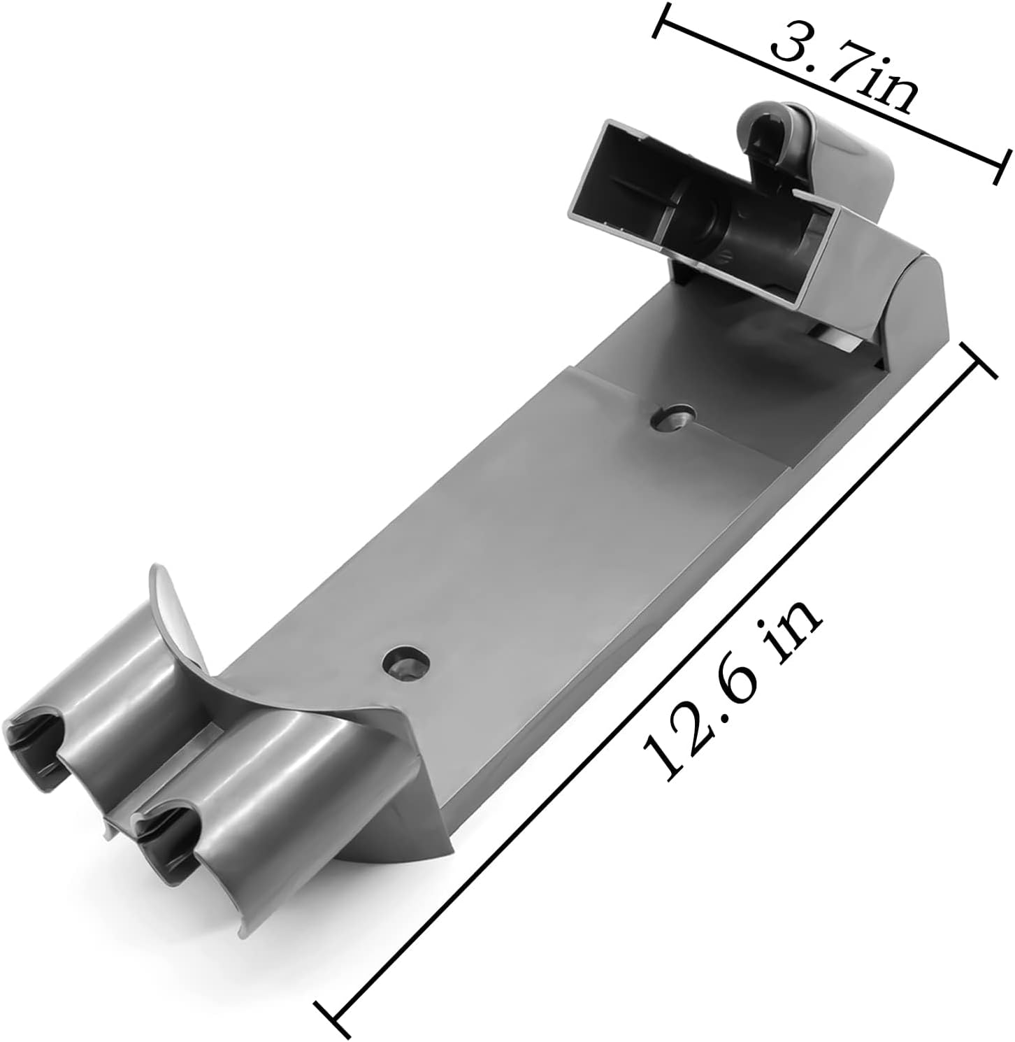 Graue Wandhalterung für Staubsauger mit Maßen 32 cm und 9,4 cm.