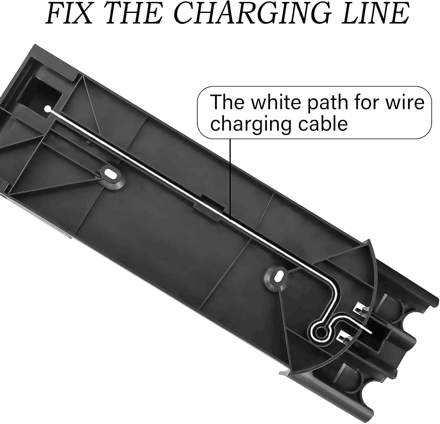 Schwarzer Kunststoffträger mit weißer Führung für Ladekabel.