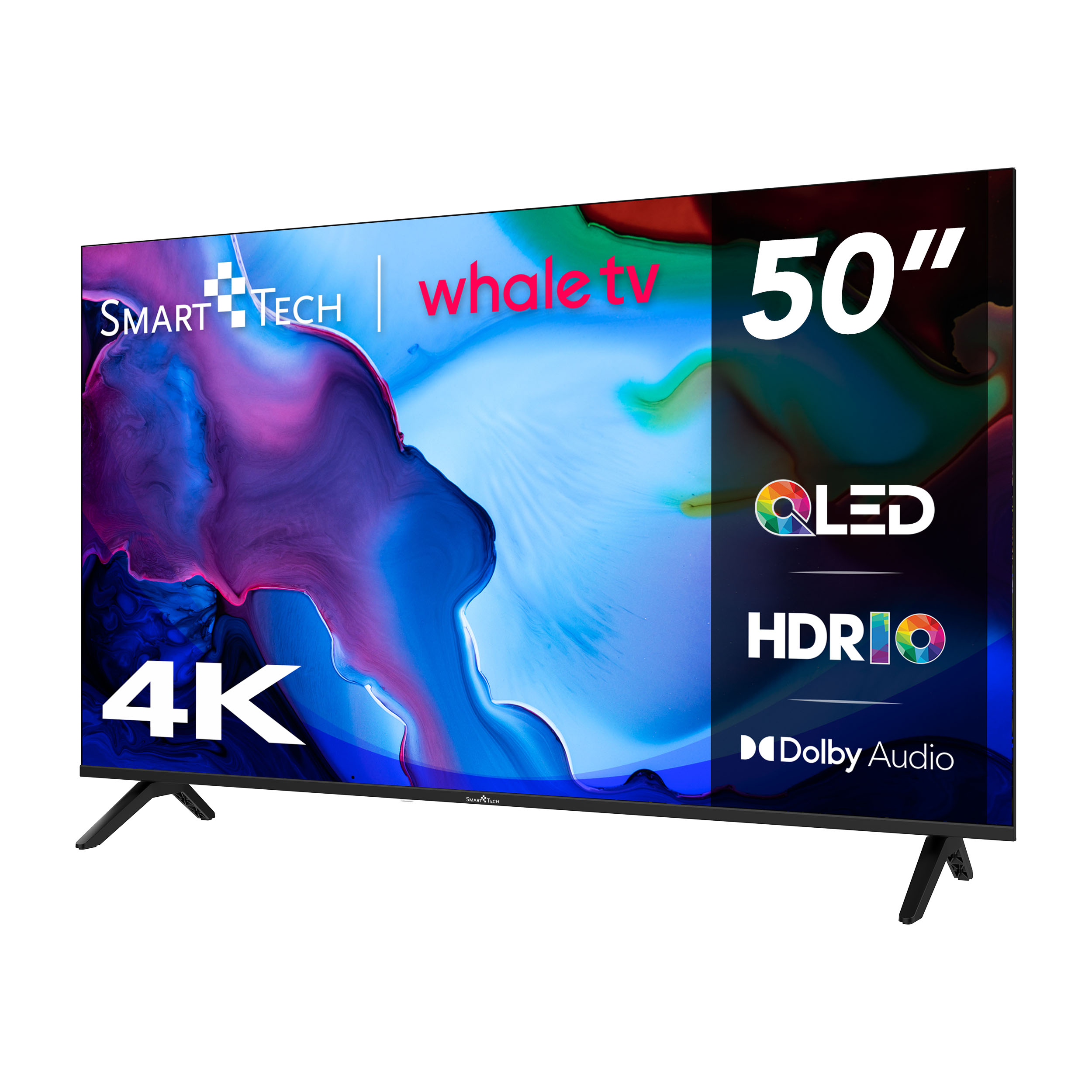 Un televisor inteligente de 50 pulgadas con tecnología 4K, QLED, HDR10 y Dolby Audio.