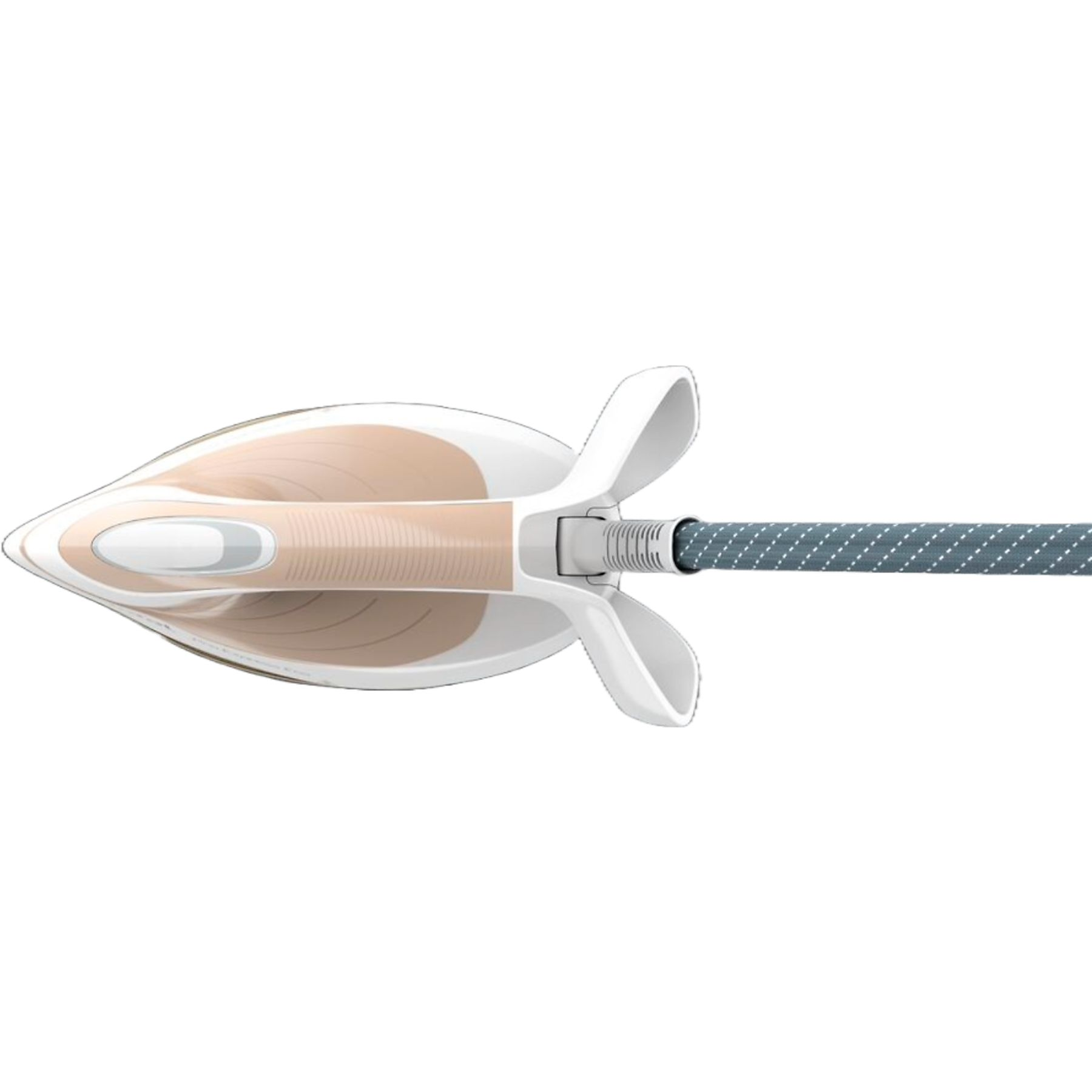 Żelazko parowe z uchwytem, wężem i białą obudową.
