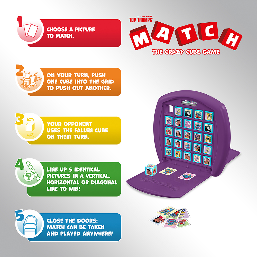 Istruzioni per Top Trumps Match: gioco di cubi con immagini.