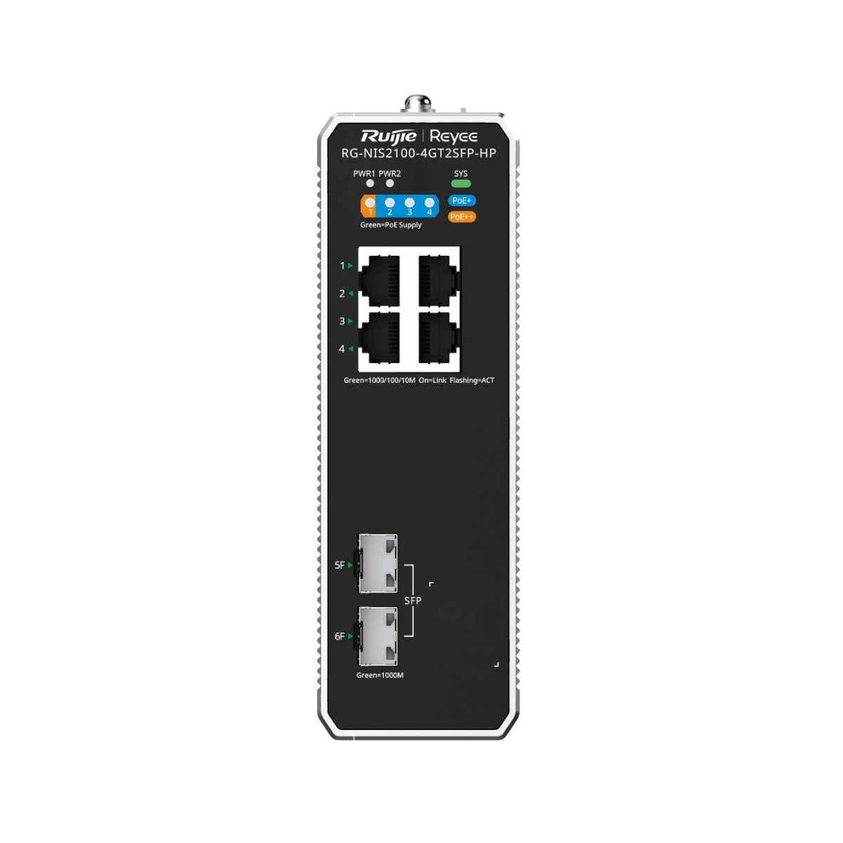 4 RJ45 ve 2 SFP portlu bir Ruijie Reyee ağ anahtarı.