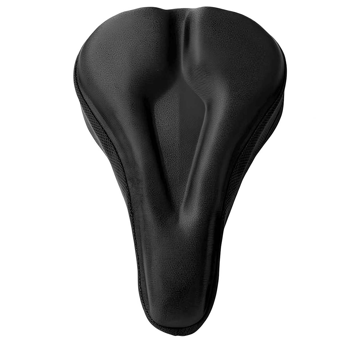 Housse noire pour selle de vélo, forme ergonomique et texturée.