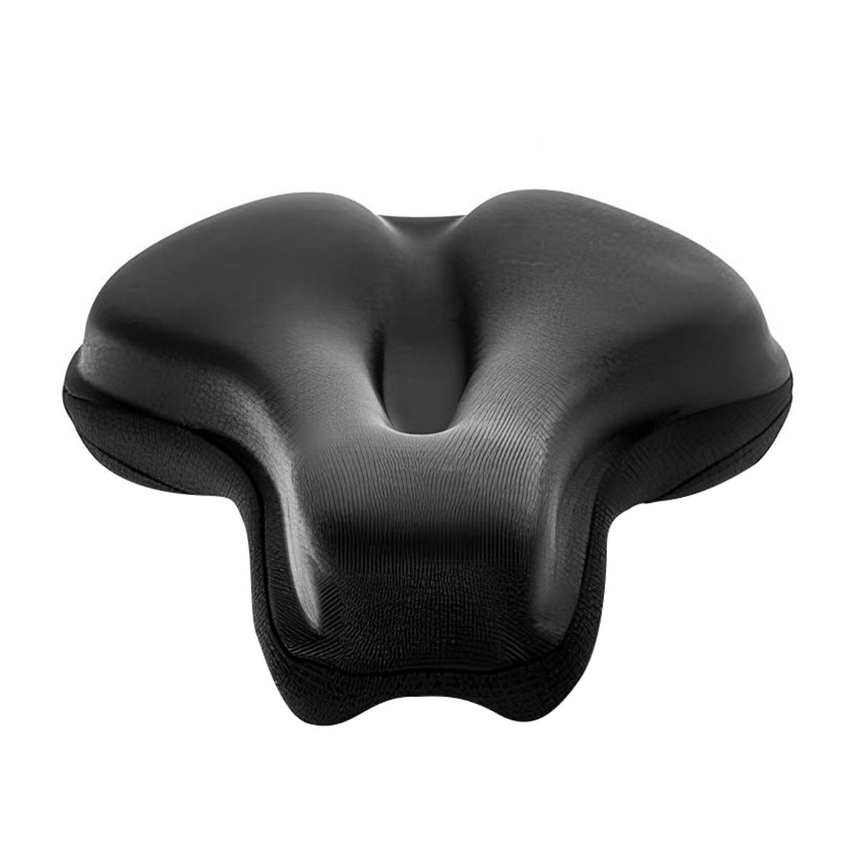 Selle de vélo noire au design ergonomique et à l'assise rembourrée.