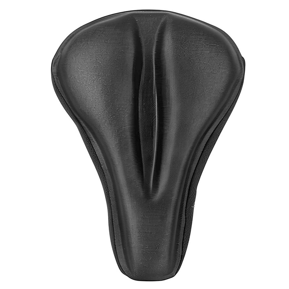 Housse noire rembourrée pour selle de vélo, texture côtelée.