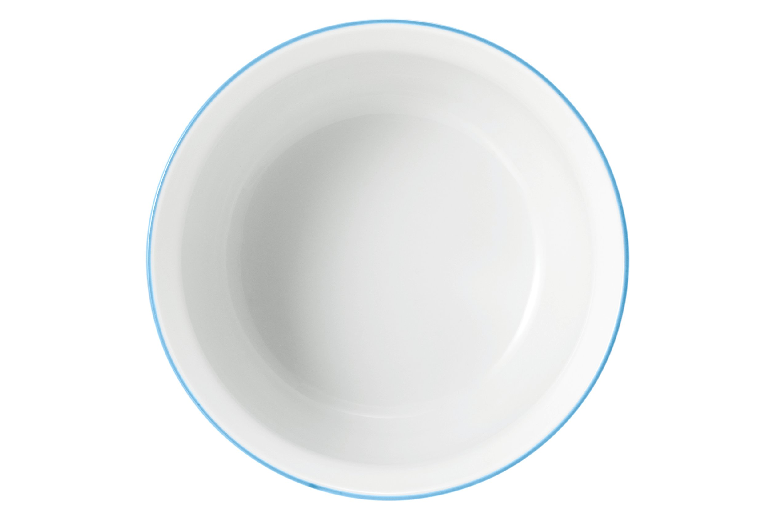 Biała miska z niebieską obwódką.