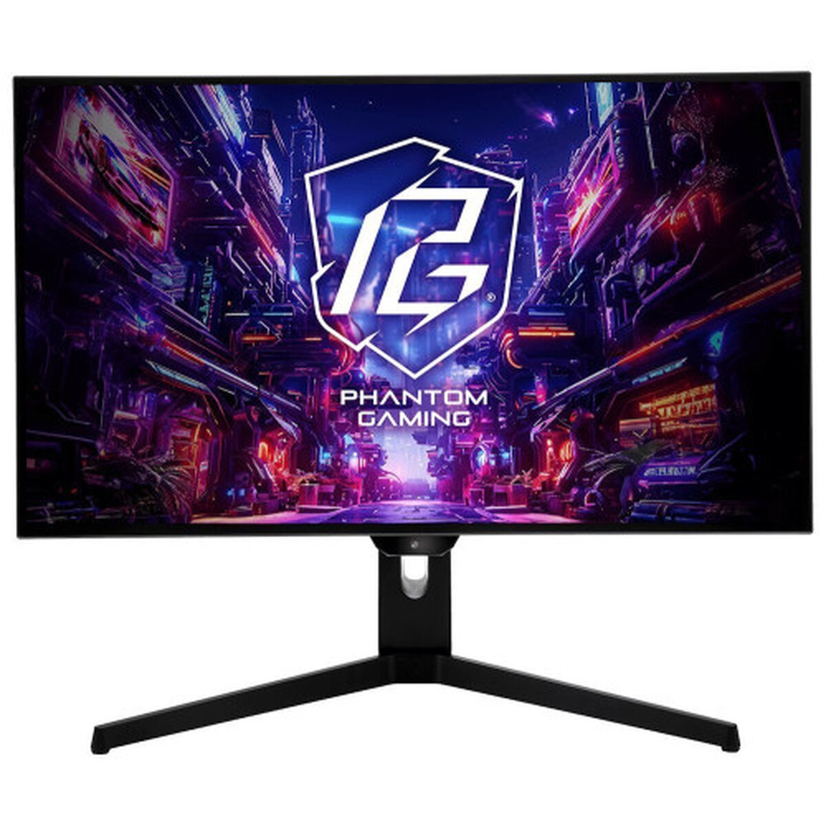 Ein Gaming-Monitor mit dem Phantom Gaming Logo und einer Cyberpunk-Stadt.