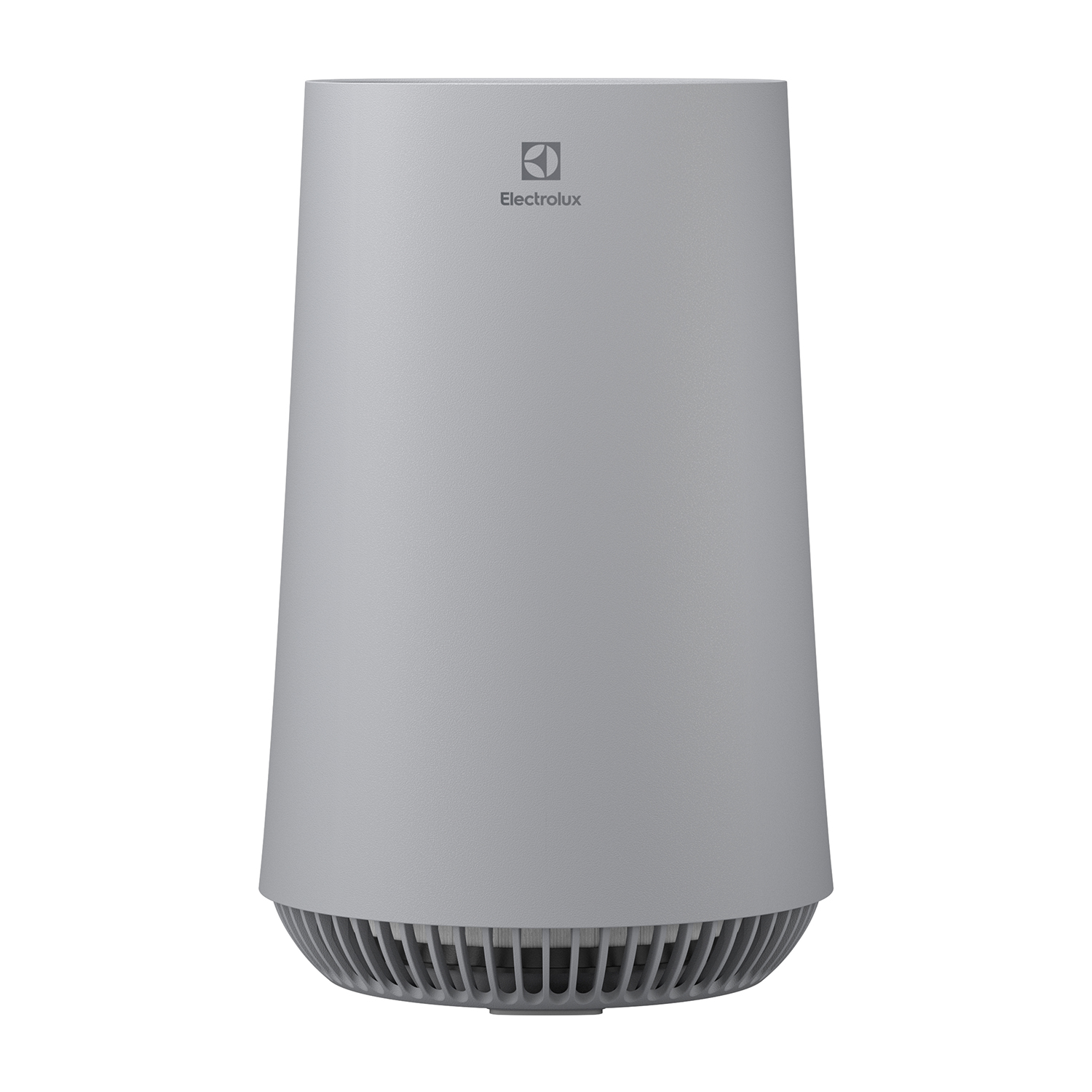 Un purificateur d'air conique gris avec le logo Electrolux en haut.
