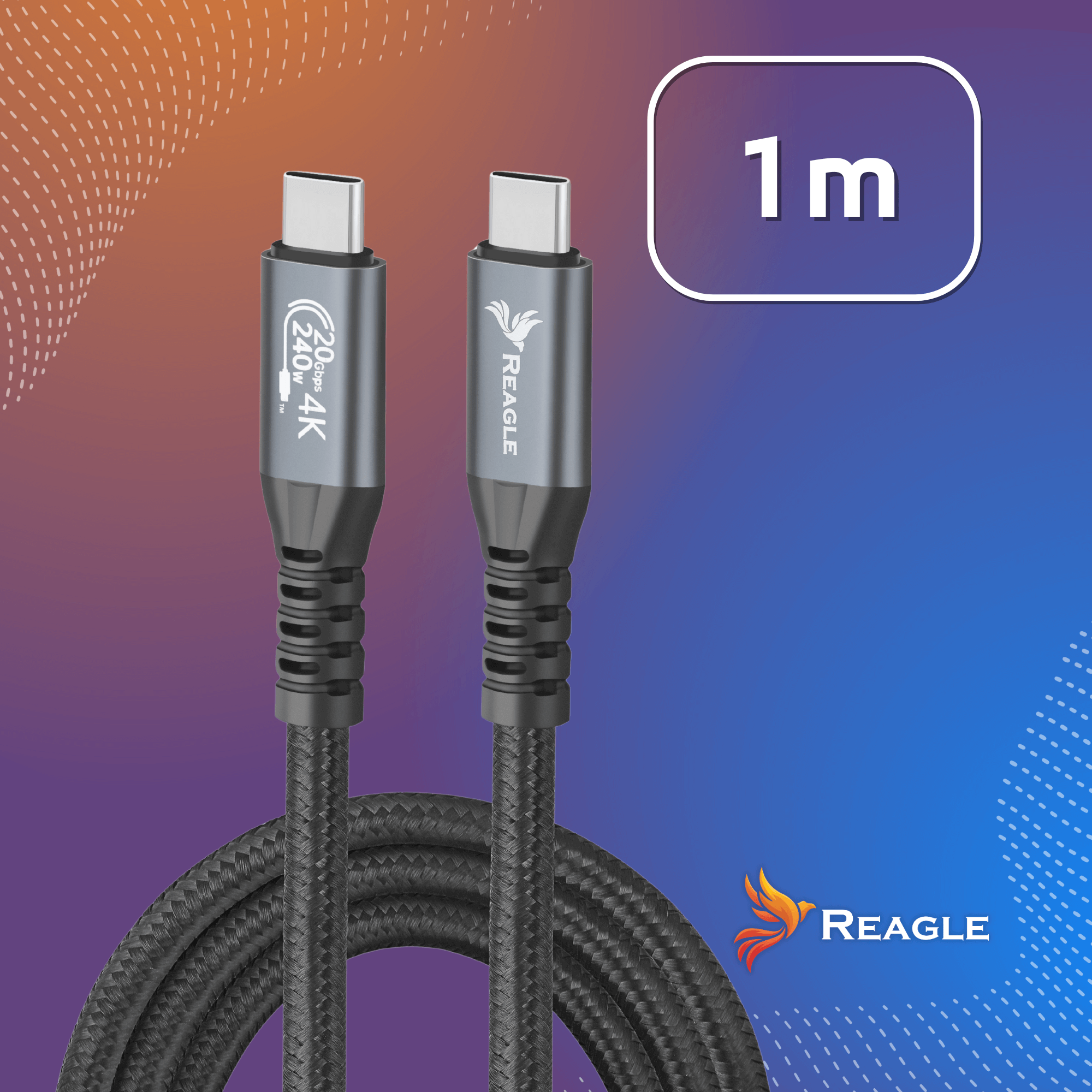 Czarny kabel USB-C 1m, 240W.