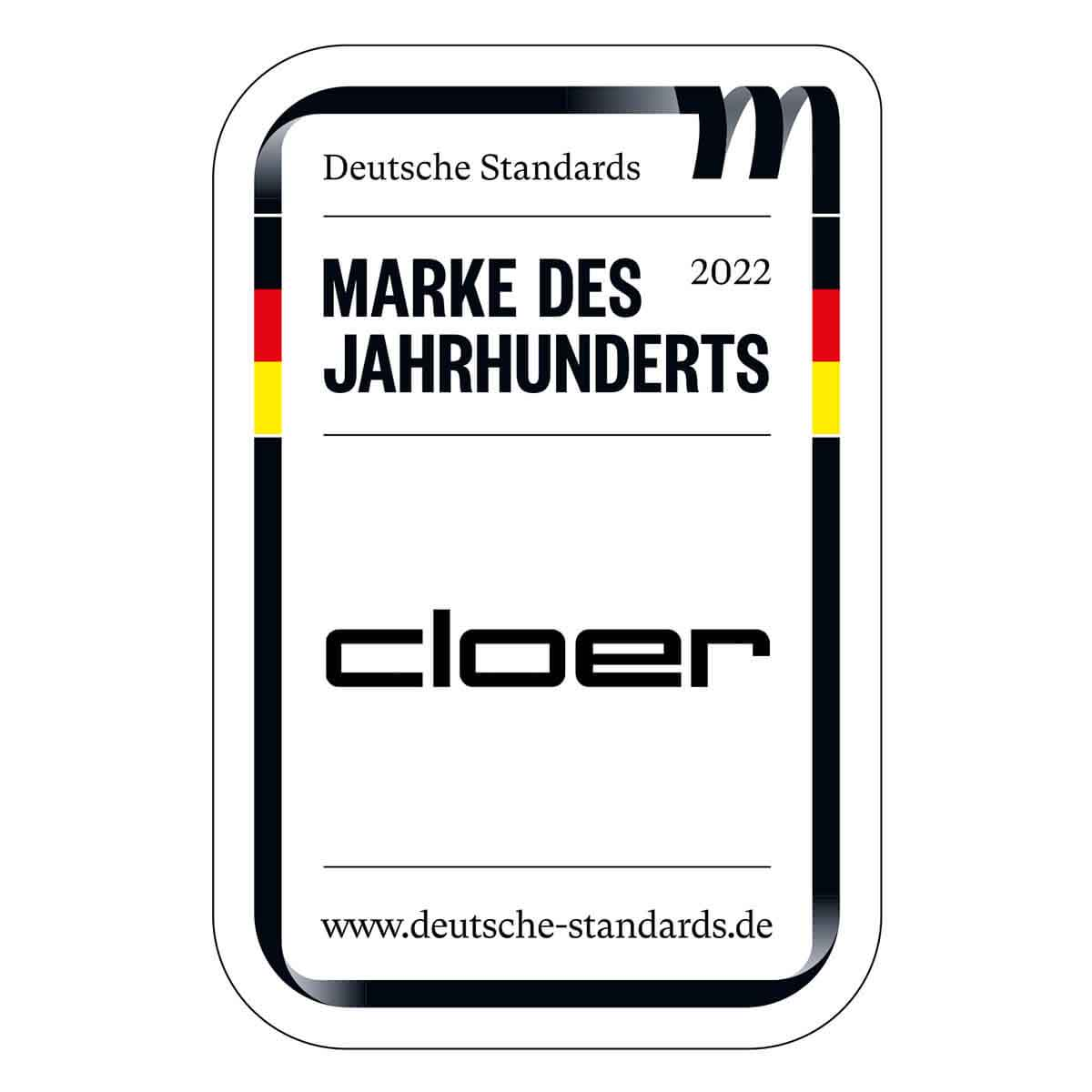 Cloer Logo: Deutsche Standards, Marke des Jahrhunderts 2022, Webseite.
