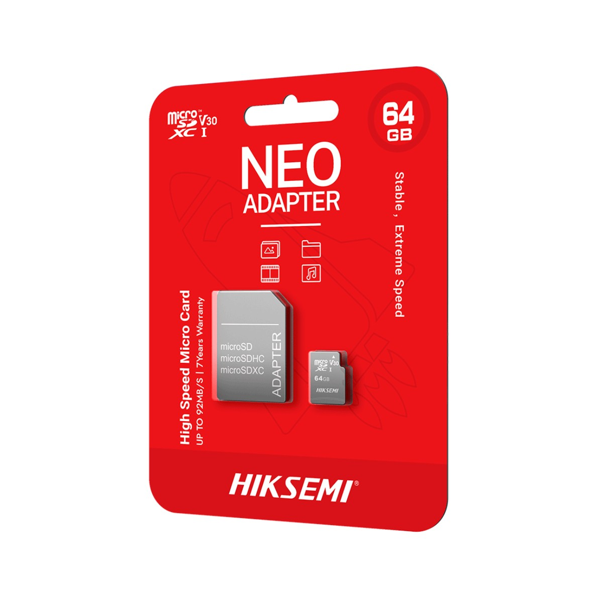 Scheda microSD HIKSEMI da 64GB con adattatore, V30, alta velocità.