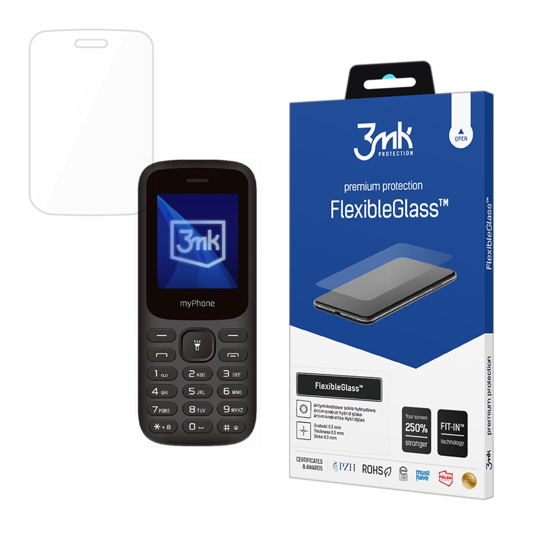 Un telefono, una protezione per lo schermo e una confezione 3mk FlexibleGlass.