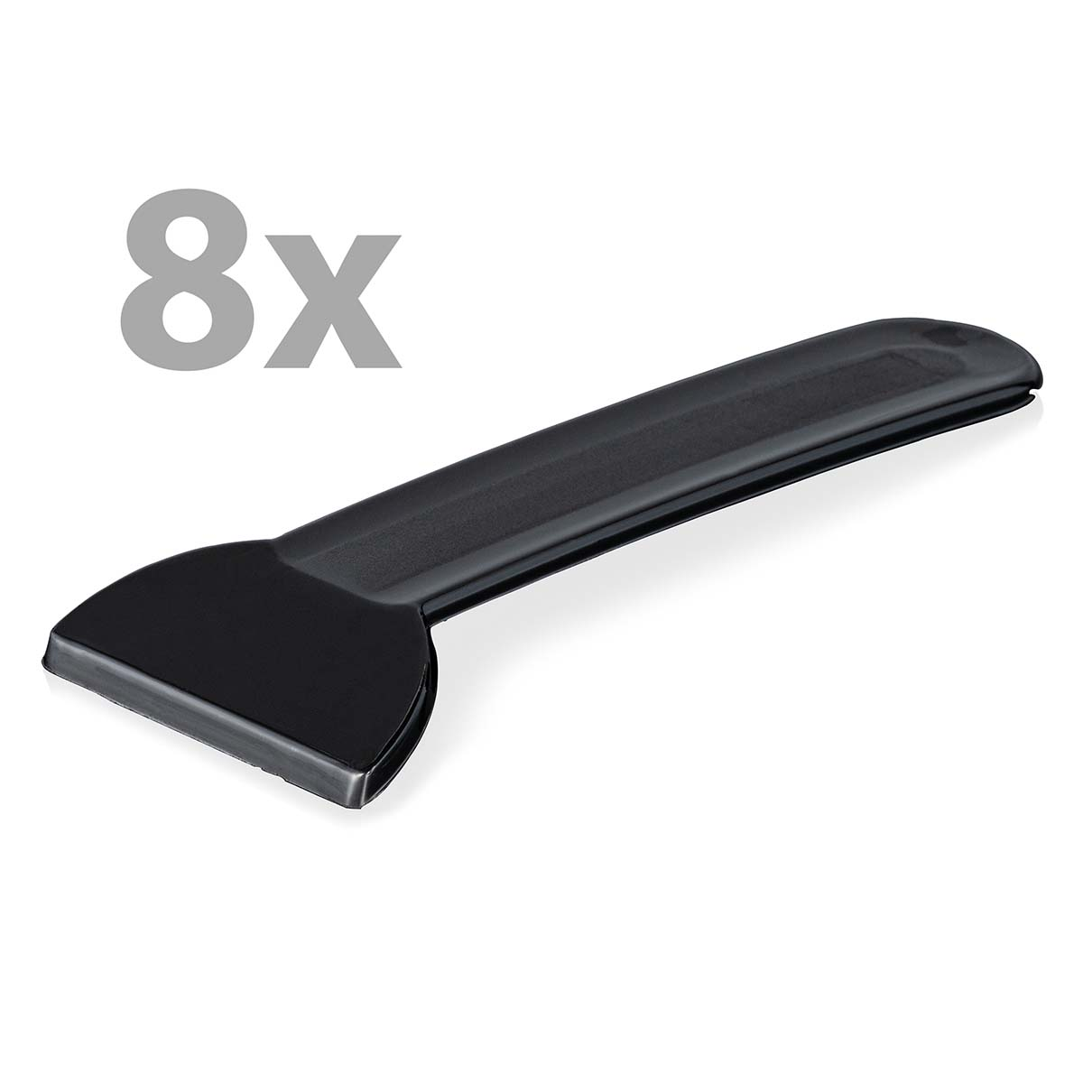 Un raschietto nero con la scritta 8x su sfondo bianco.
