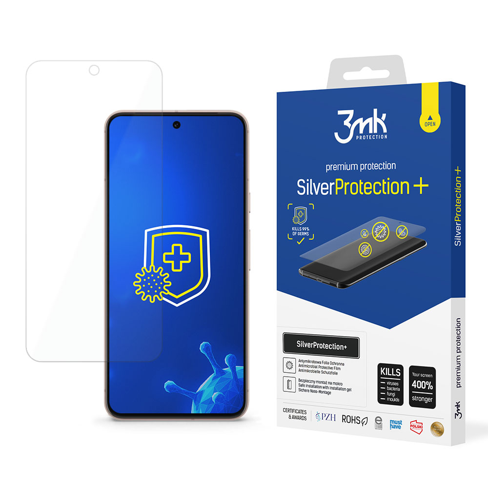 Confezione e pellicola protettiva per smartphone. Icona di un virus.