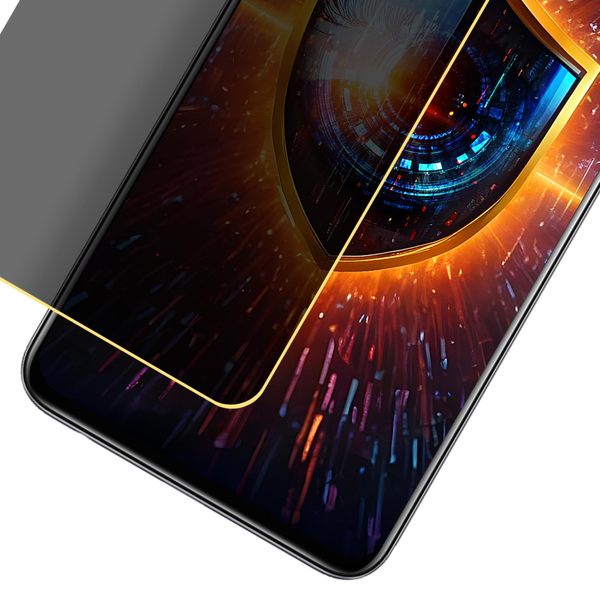 Protezione schermo smartphone con sfondo astratto e icona scudo.