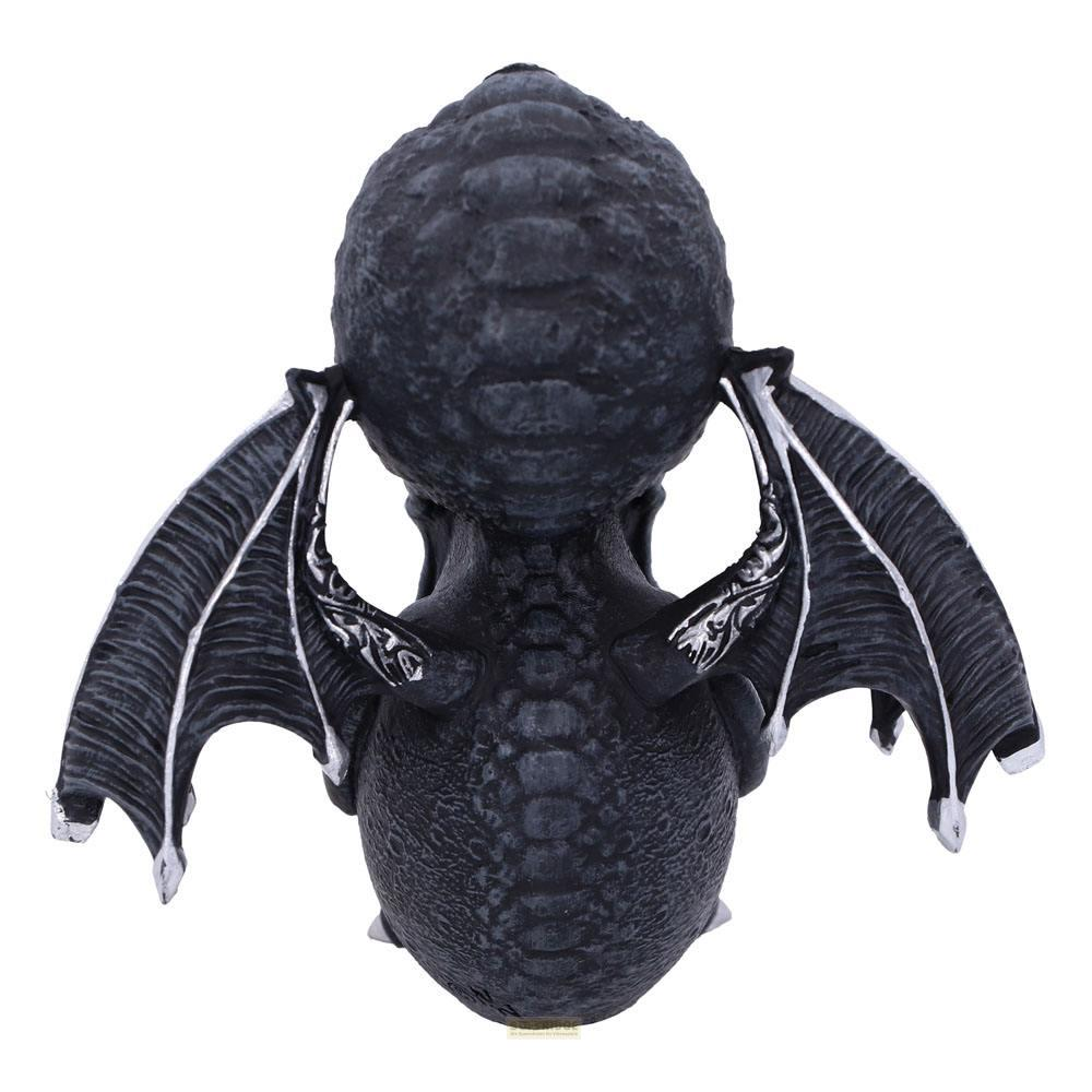 Dunkler Drache mit geflügelten Flügeln, aus der Vogelperspektive.