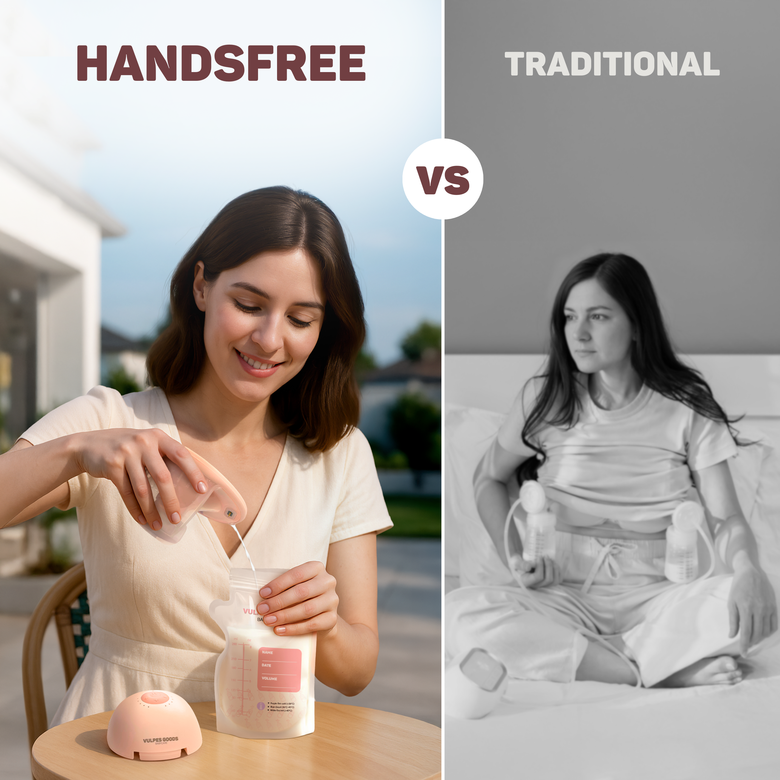 Vrouw met handsfree borstkolf en traditionele borstkolf vergeleken.