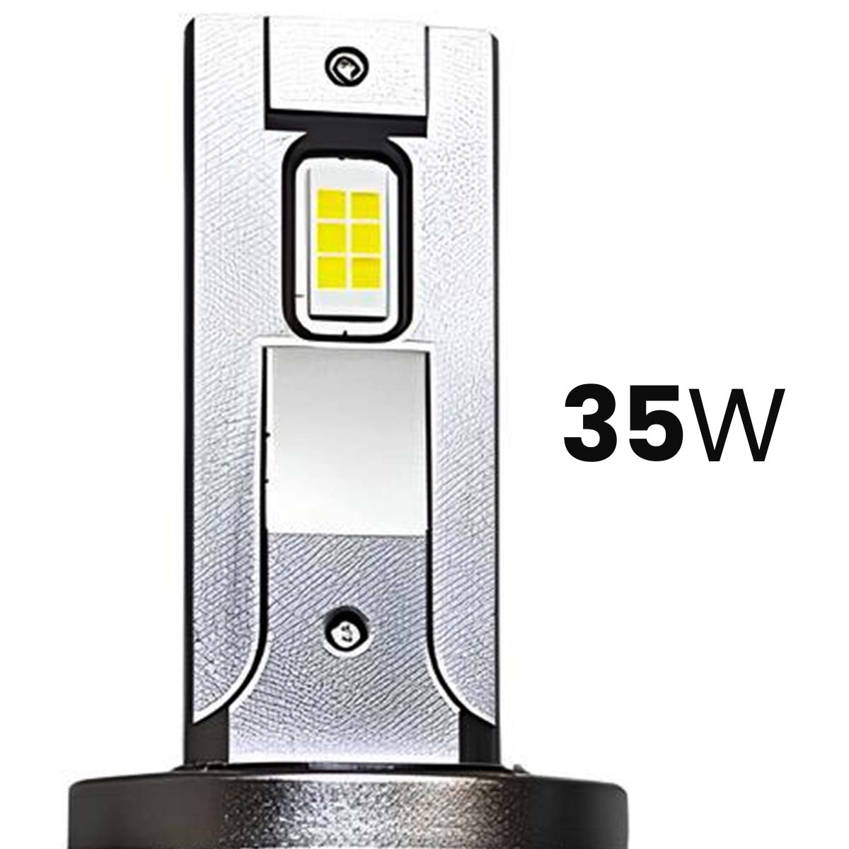 Ein silberner LED-Scheinwerfer mit gelben Lichtern und der Aufschrift 35W.
