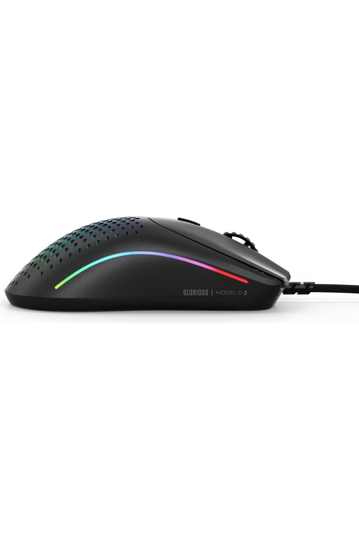 Souris gaming noire avec motif nid d'abeille et éclairage RVB.