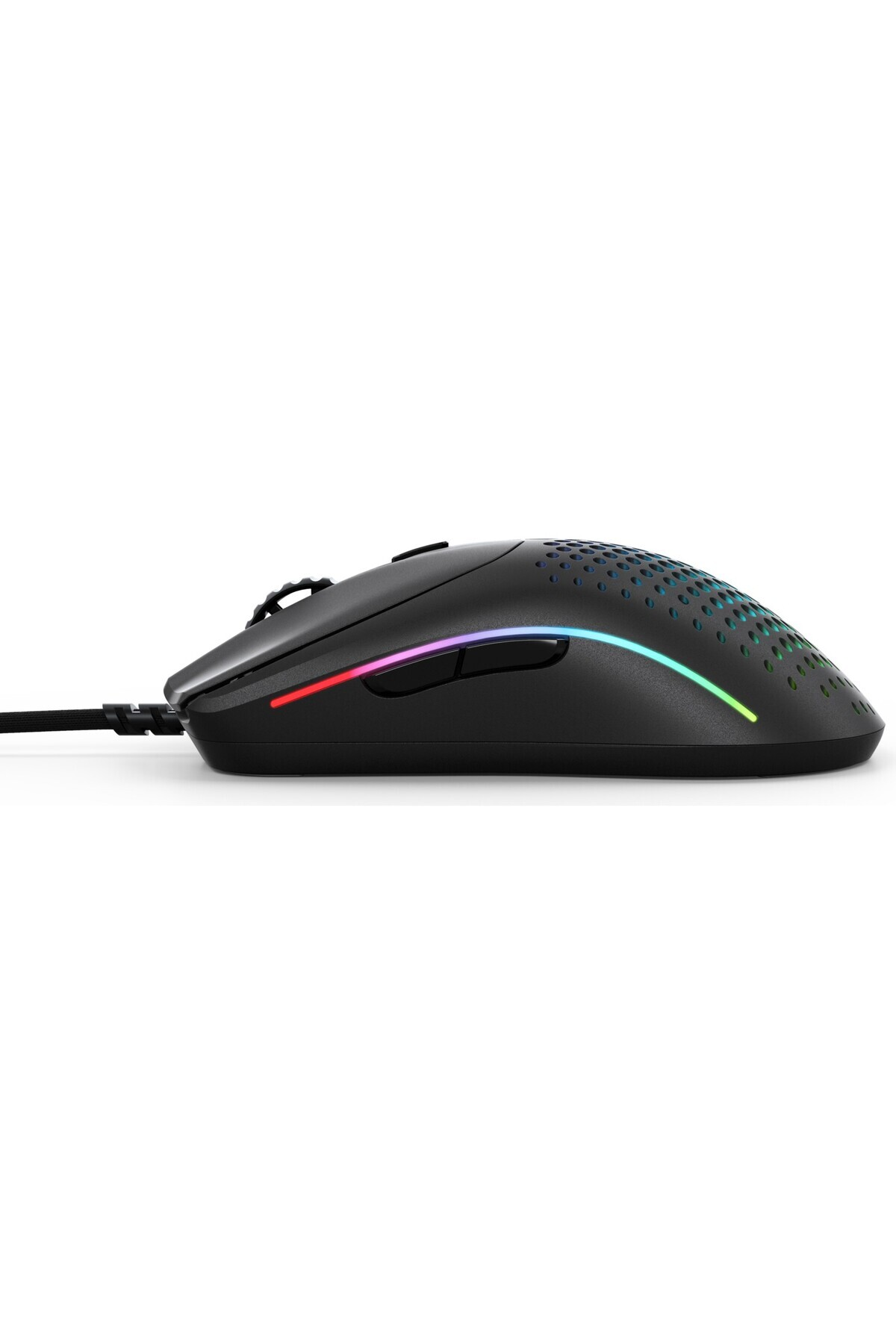 Souris noire avec éclairage RVB sur fond blanc.