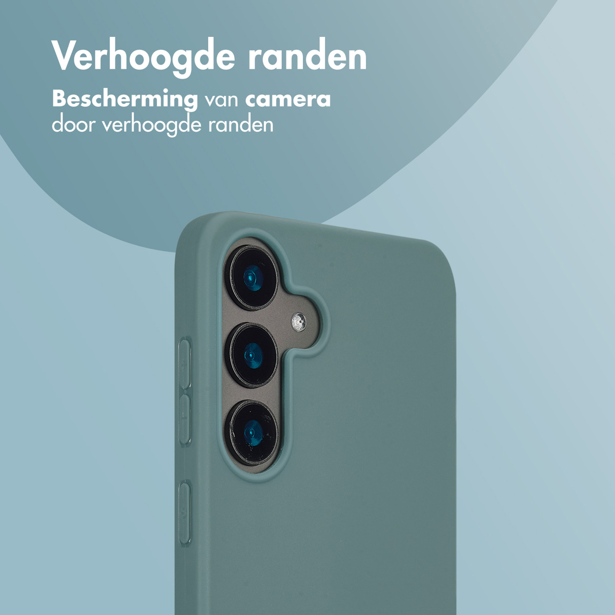 Une coque de téléphone bleu sarcelle avec trois objectifs de caméra et des bords surélevés.