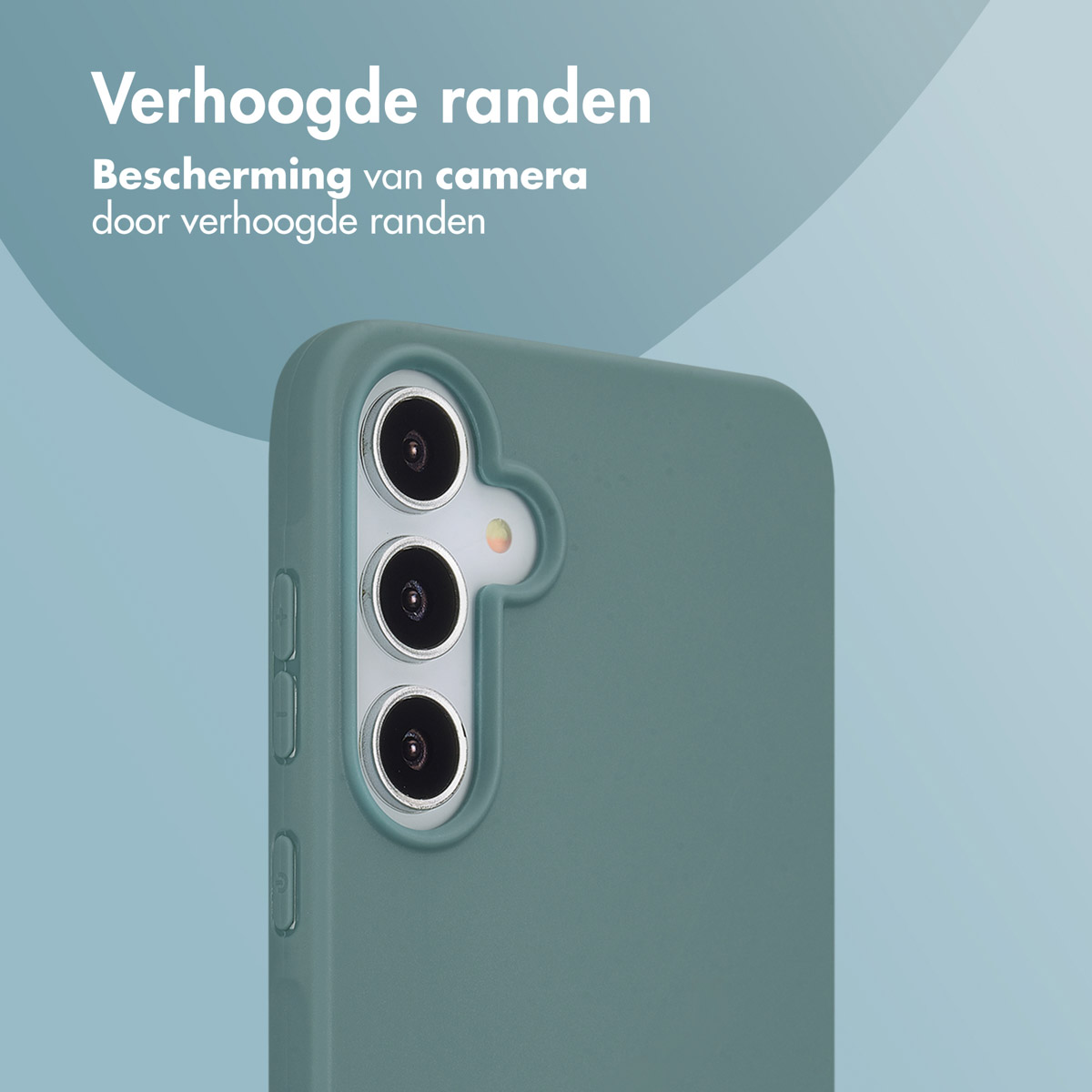 Une coque de téléphone verte avec des bords surélevés autour de l'appareil photo.