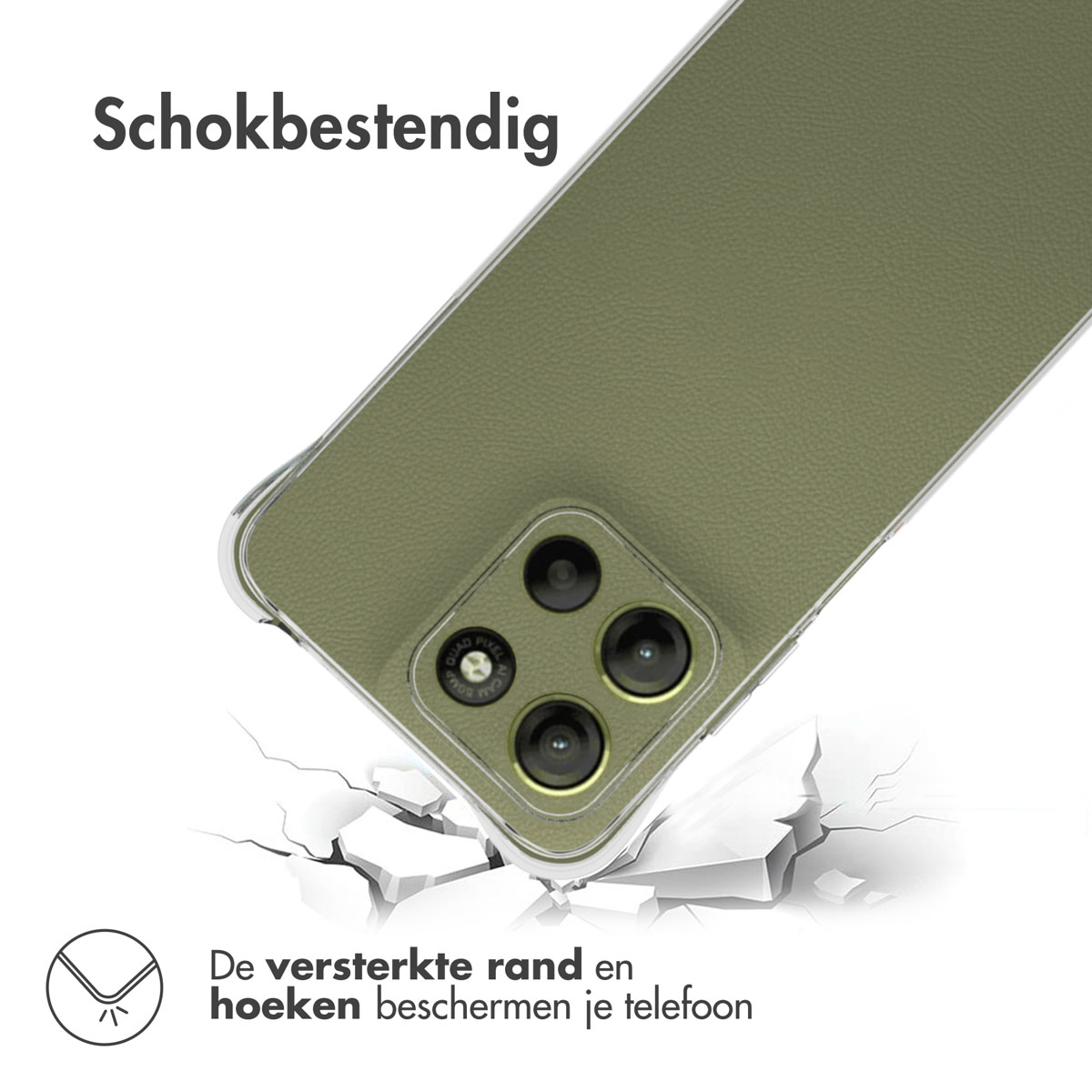 Coque de téléphone verte avec caméras et texte choc.