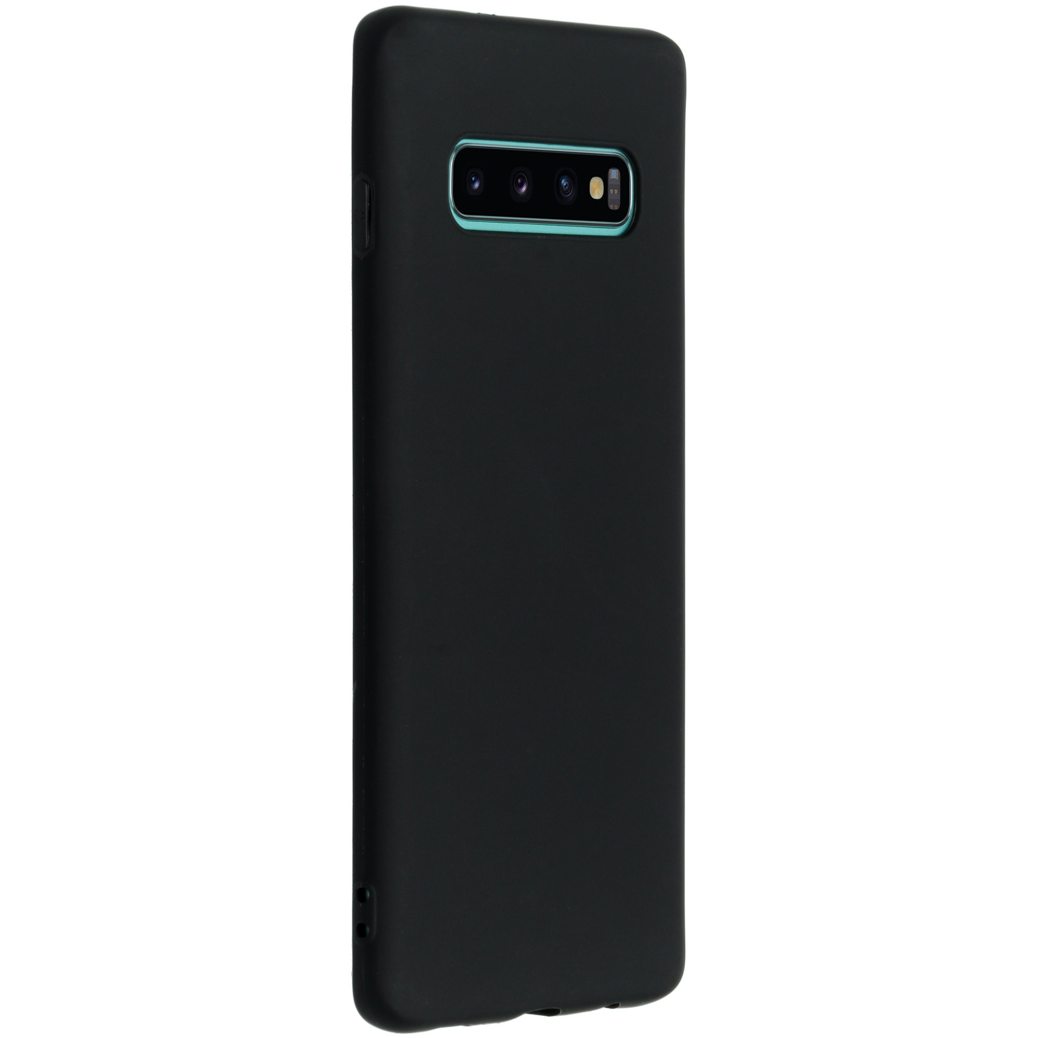 Telefono nero con tre fotocamere sul retro, in alto a sinistra.