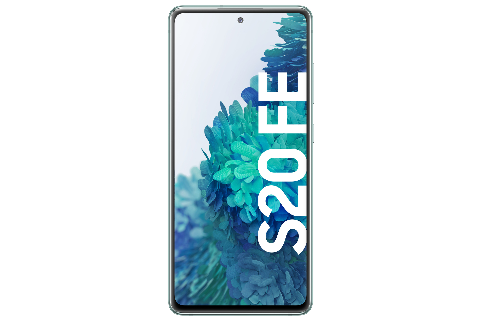 Ein türkisfarbenes Smartphone mit dem Schriftzug "S20 FE".