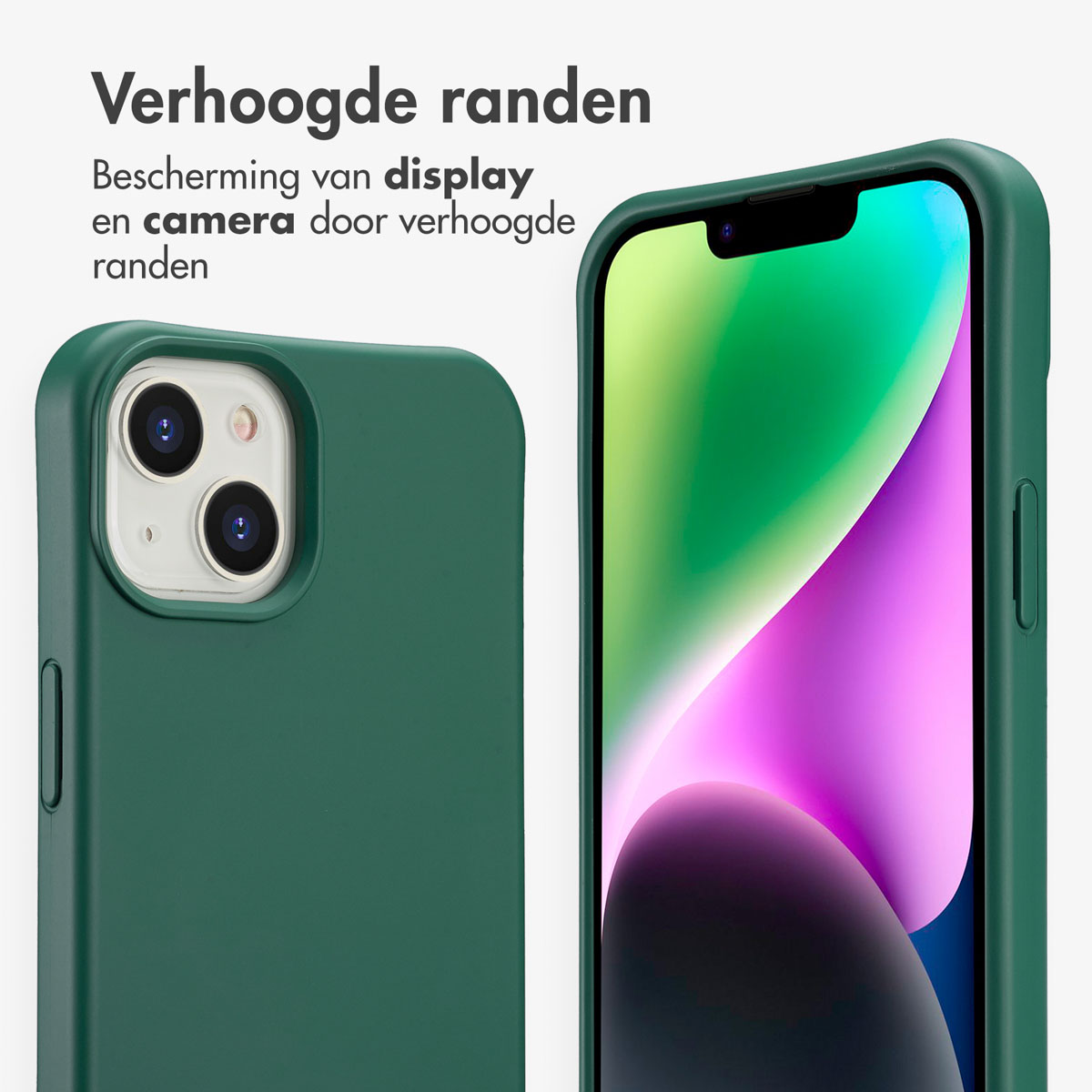 Groene telefoonhoes met verhoogde randen voor camera en display.