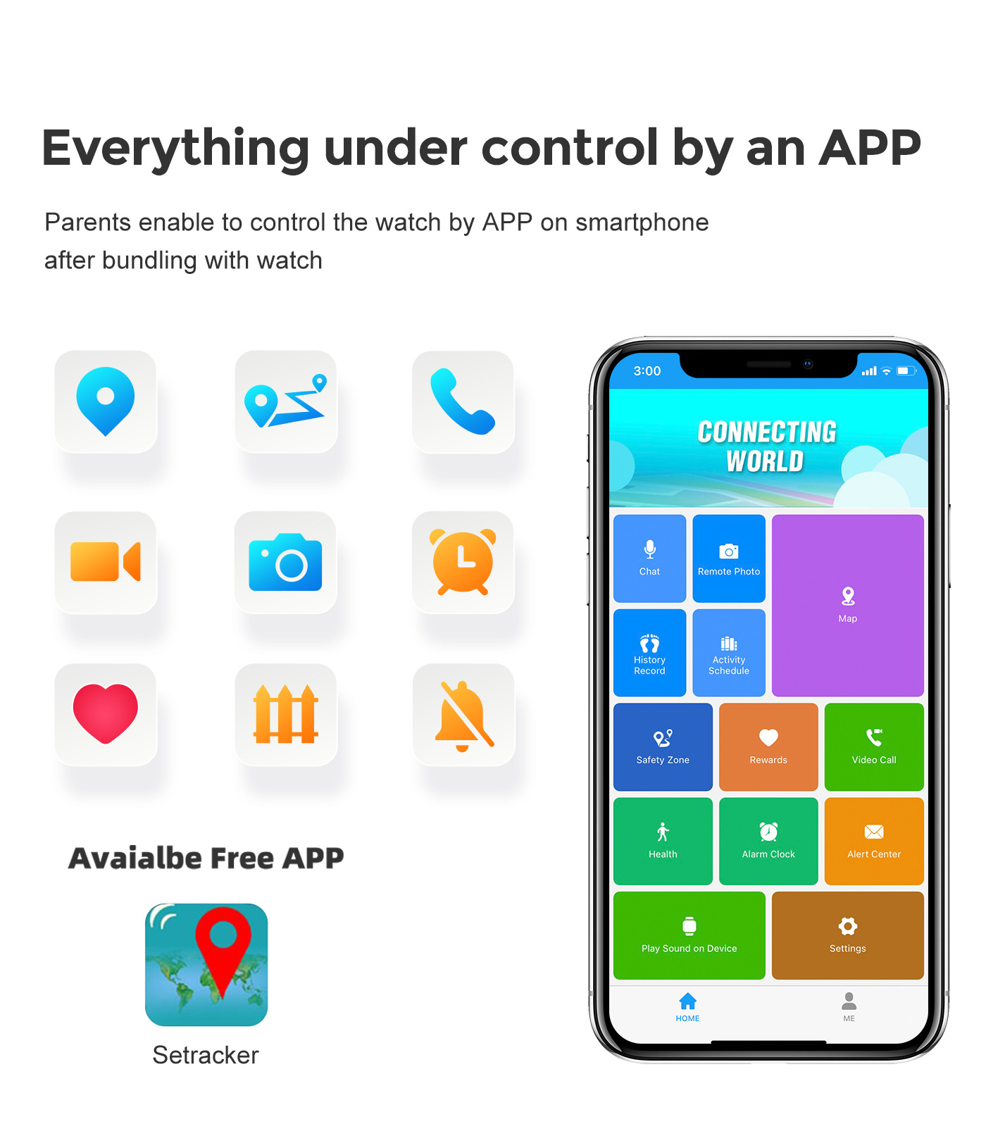 App-Icons und ein Smartphone, das die "Connecting World"-App anzeigt.