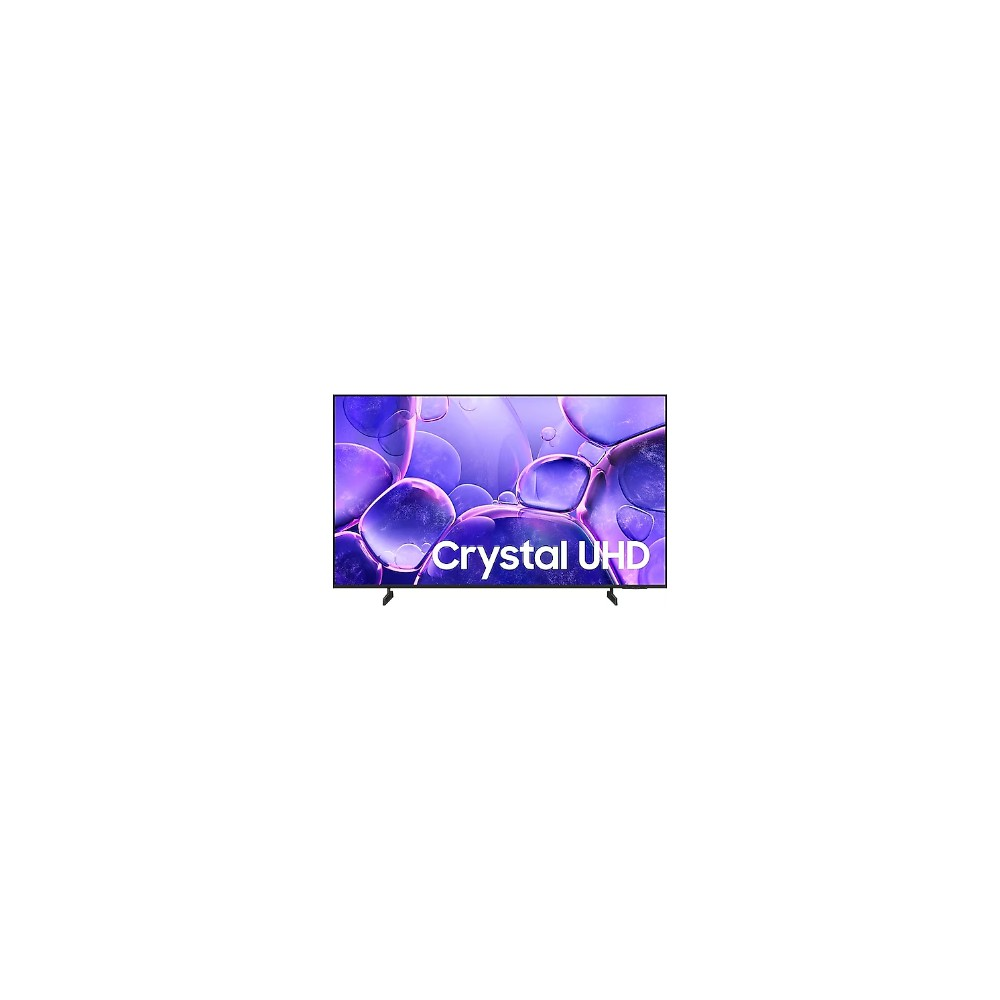 Ekranında mor baloncuk deseni gösteren bir Samsung Crystal UHD TV.