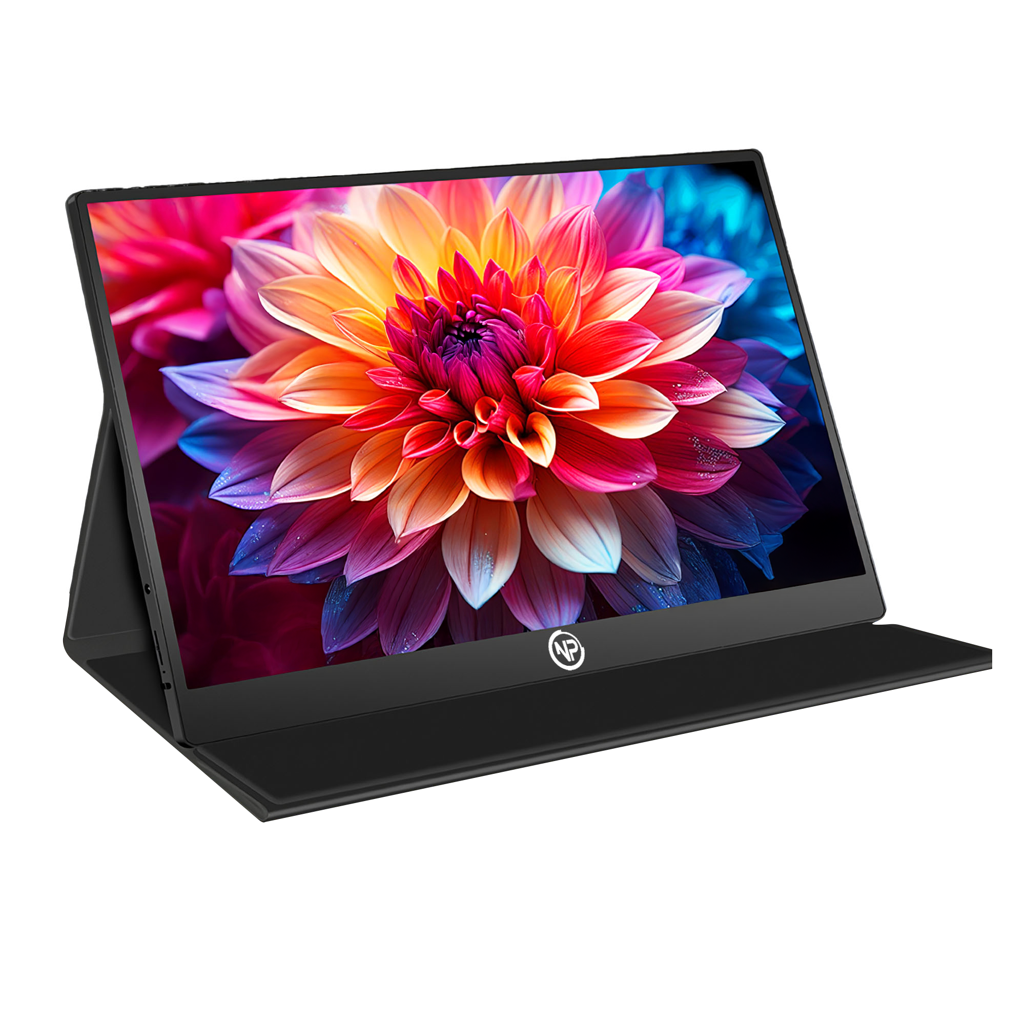 Canlı çiçek resmi gösteren taşınabilir monitör.