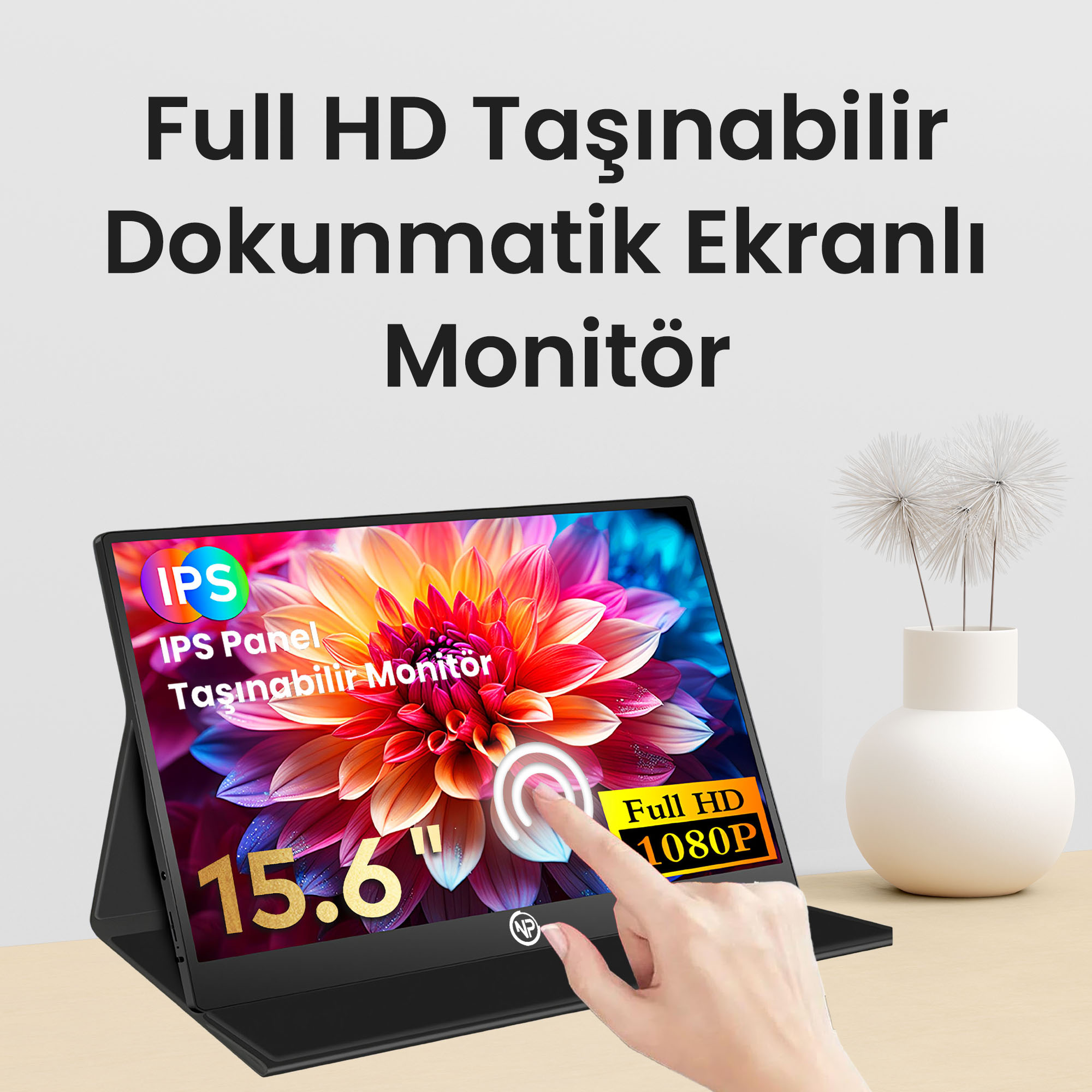 Full HD 1080P çözünürlüklü taşınabilir 15,6 inç IPS monitör sergileniyor.