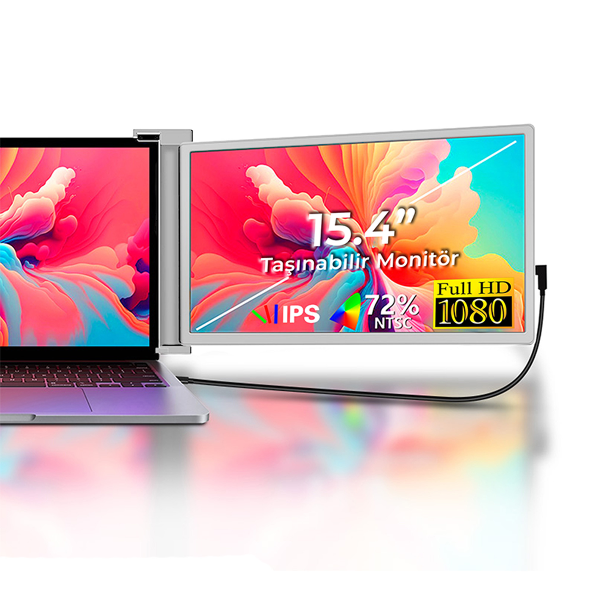 IPS teknolojisine sahip 15,4 inç Full HD monitör bağlı dizüstü bilgisayar.