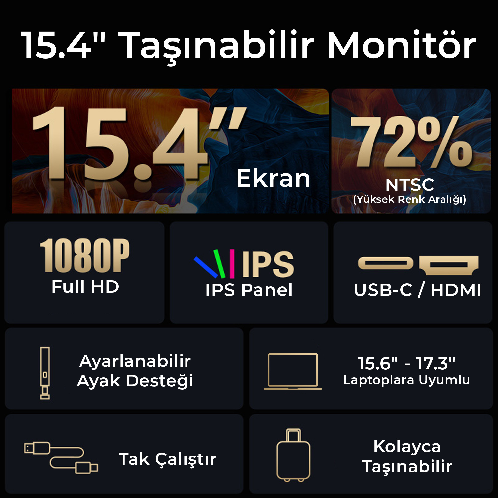 NPO NPM3 FHD 1080p IPS Type-C Taşınabilir Dizüstü Tek Monitör