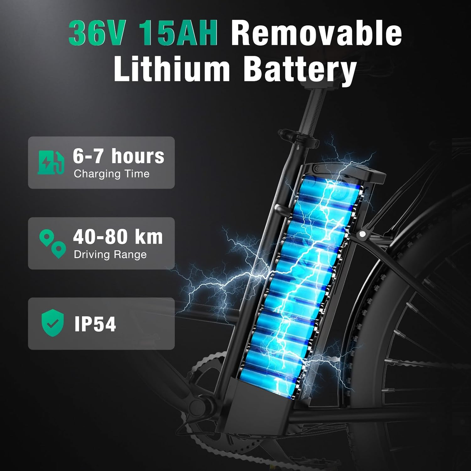 Batería de Litio Extraíble 36V 15AH, carga 6-7h.