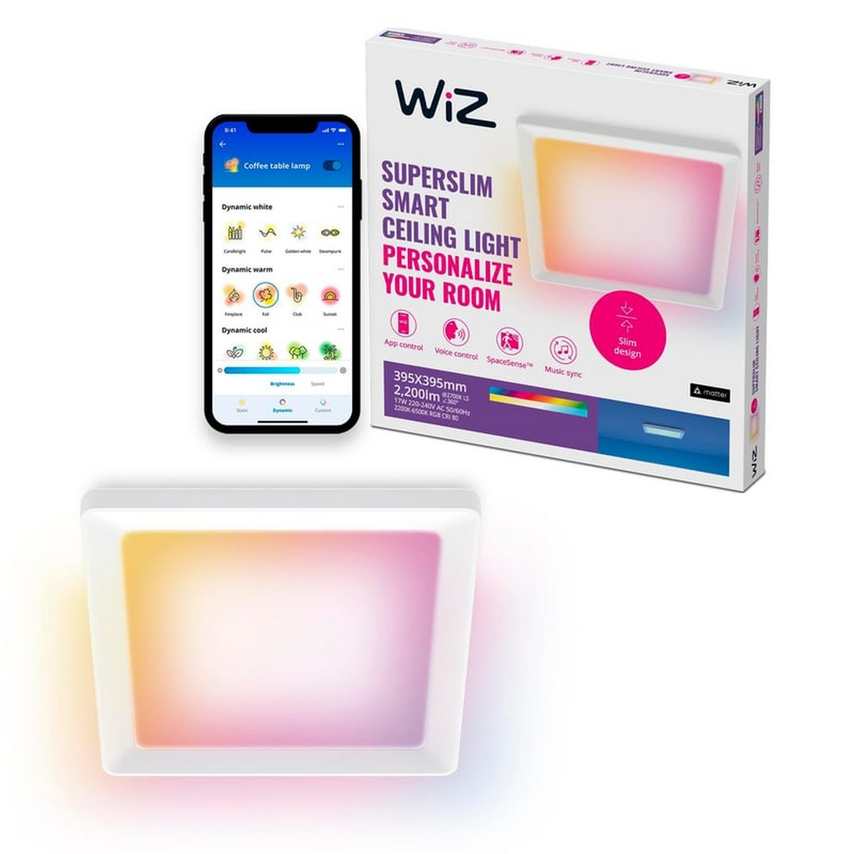 WIZ Akıllı Sıva Üstü 17W RGB Kare Panel Tavan Armatürü