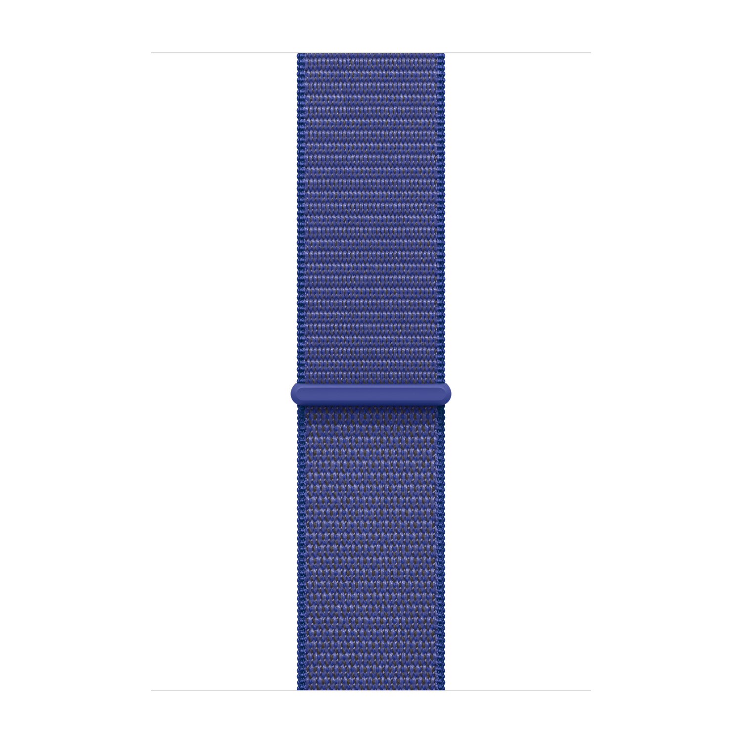 Een blauwe stoffen horlogeband met een blauwe sluiting.