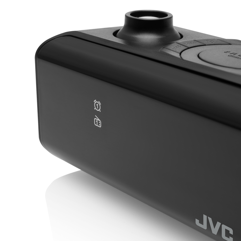 Czarna kamera JVC z widocznymi przyciskami i ikonami.