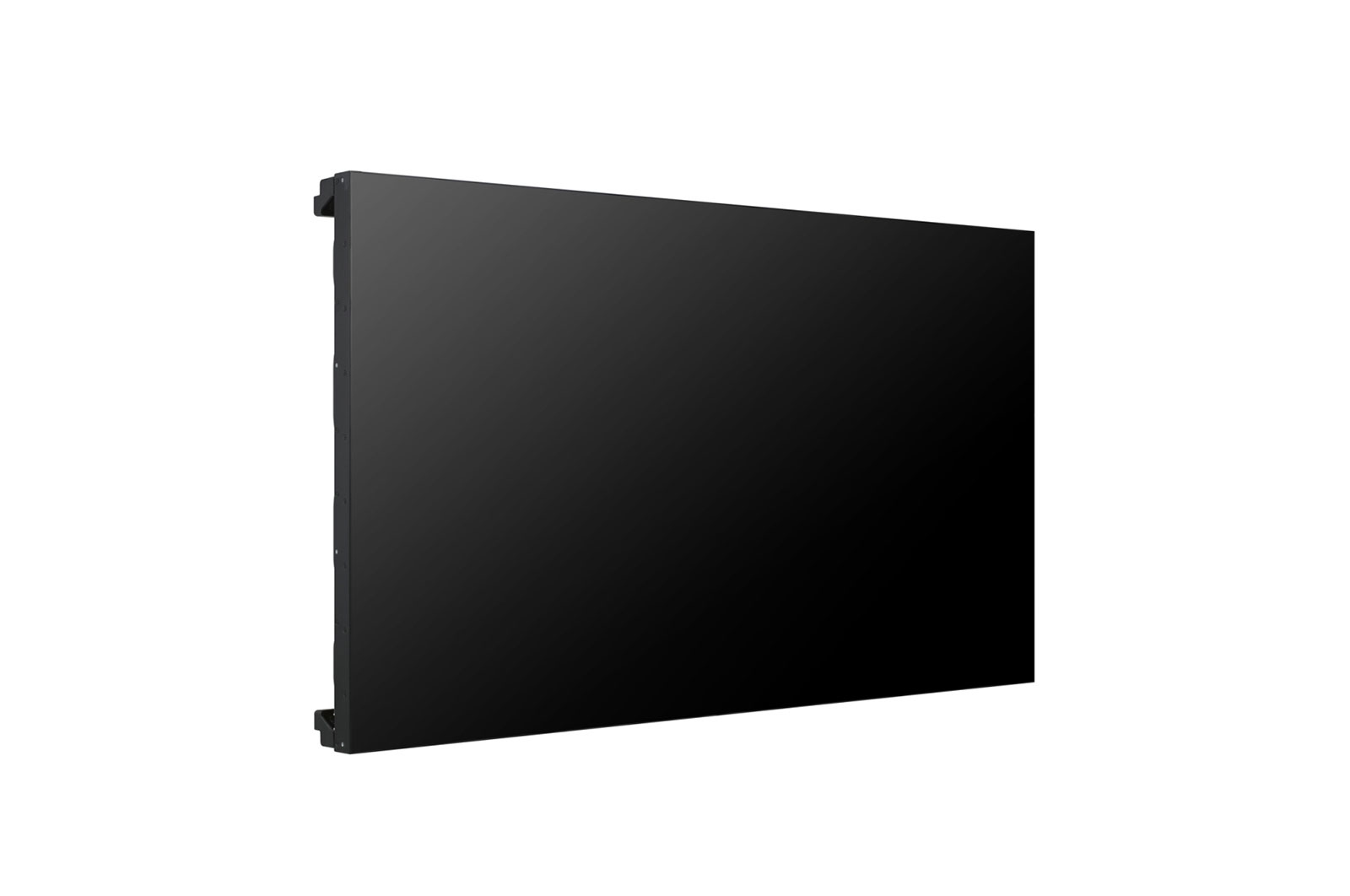 Un pannello display rettangolare nero, visto di lato su sfondo bianco.