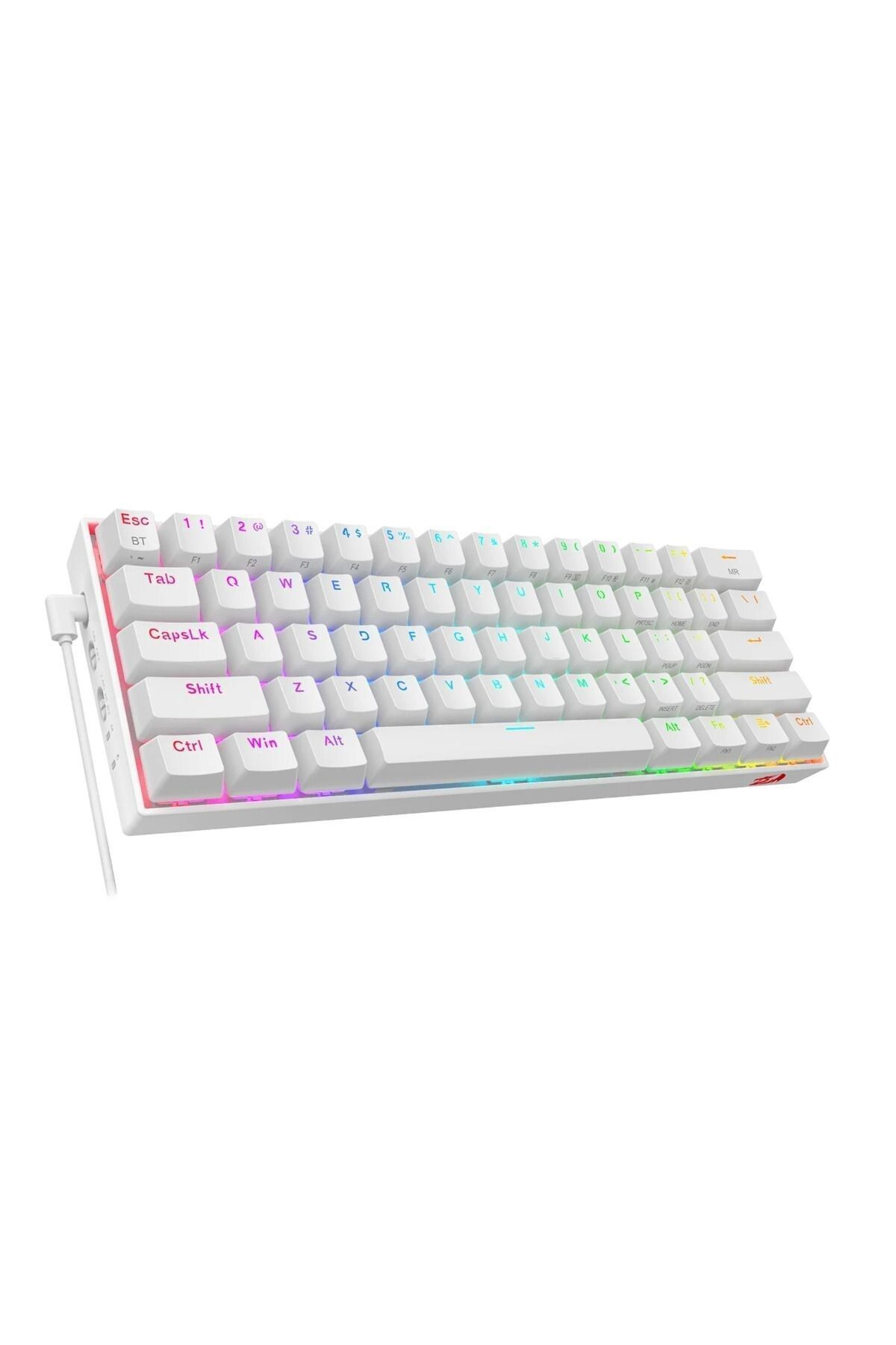 RGB aydınlatmalı ve görünür tuşlara sahip beyaz mekanik klavye.
