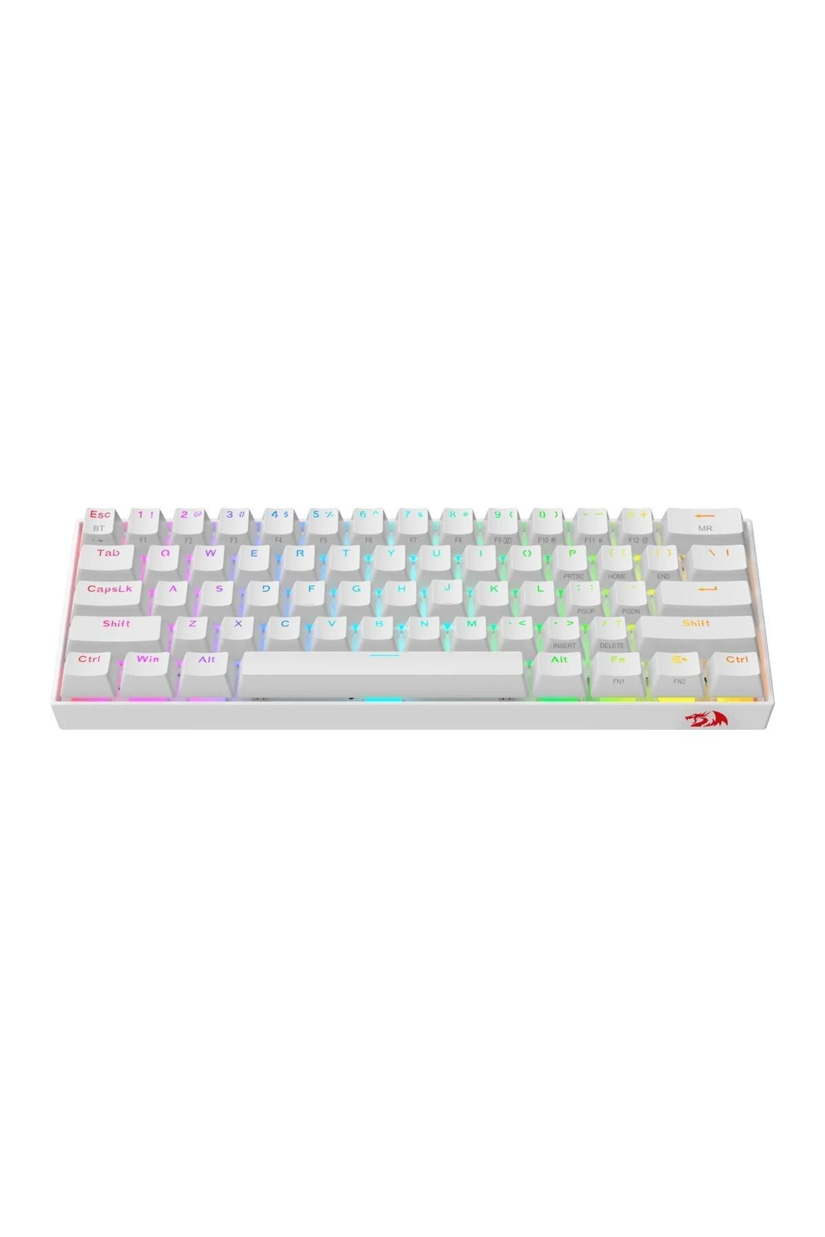 Beyaz mekanik klavye, RGB aydınlatmalı, beyaz zeminde.