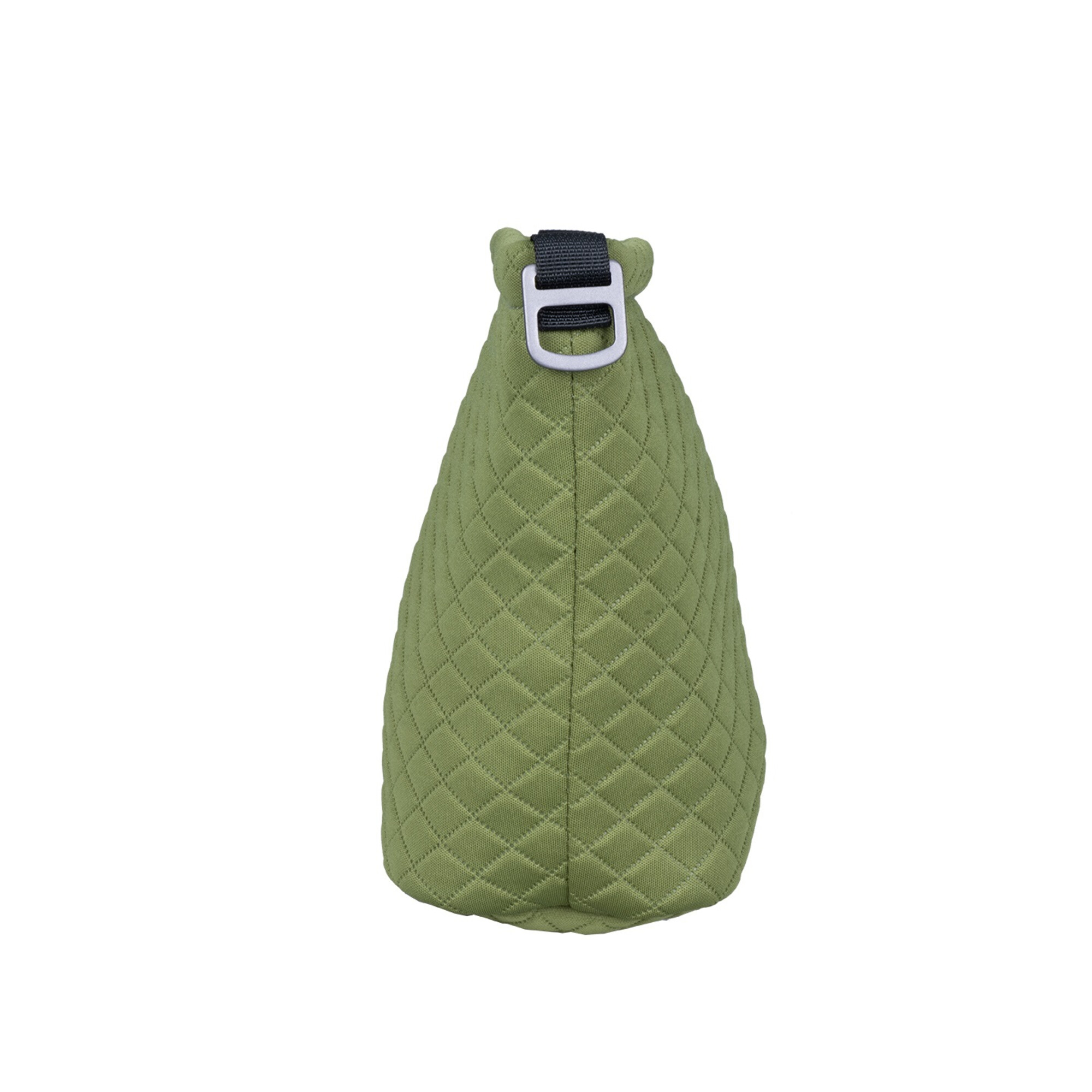 Grüne gesteppte Tasche mit schwarzem Riemen und silbernem D-Ring.