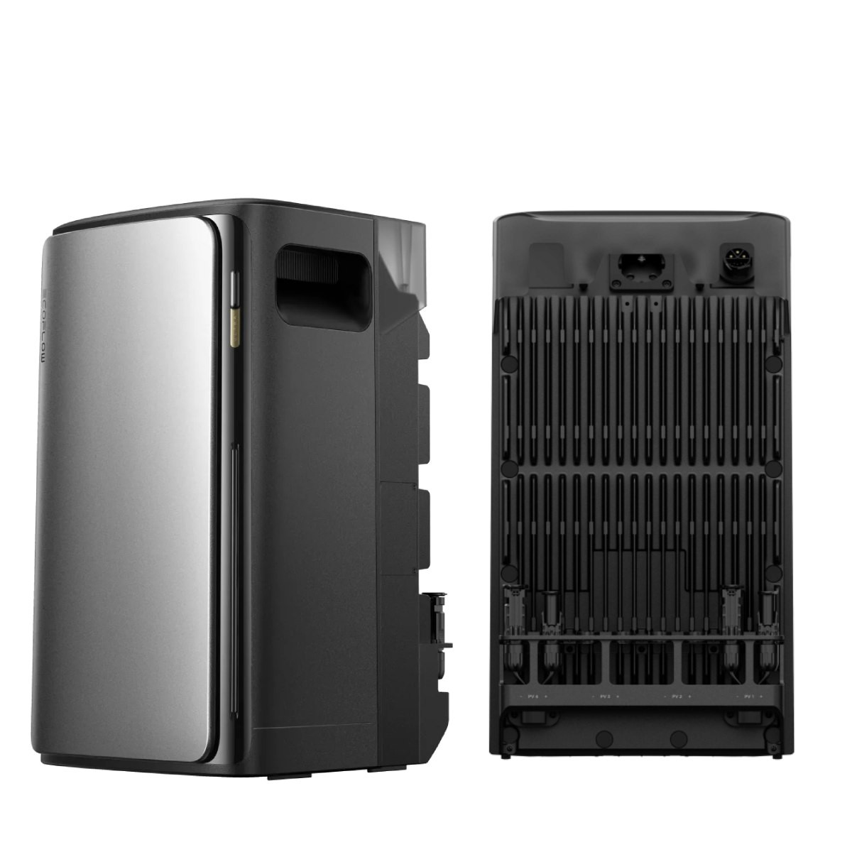 A black and silver power station with ports on the back.