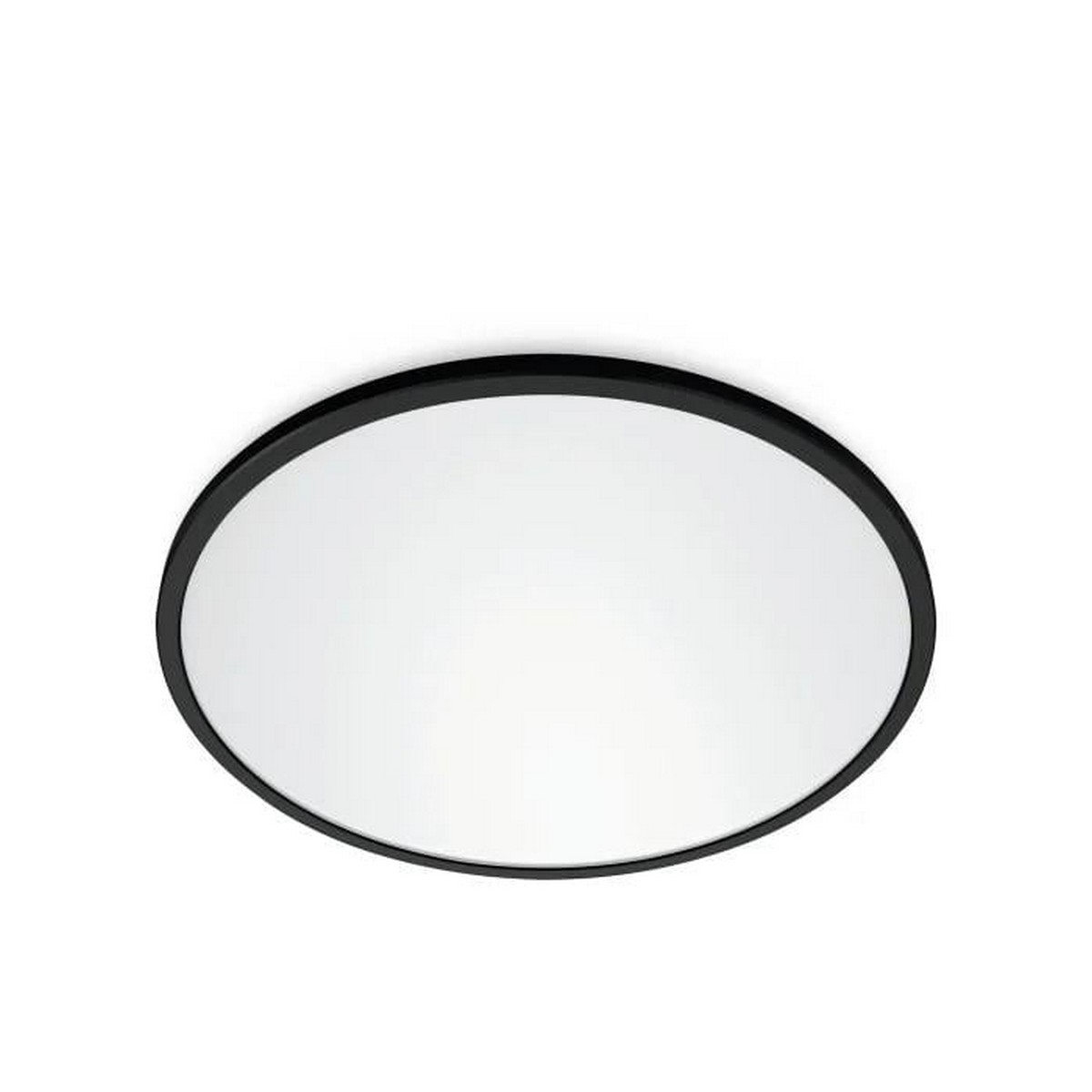 Plafoniera ovale con cornice nera e centro bianco.